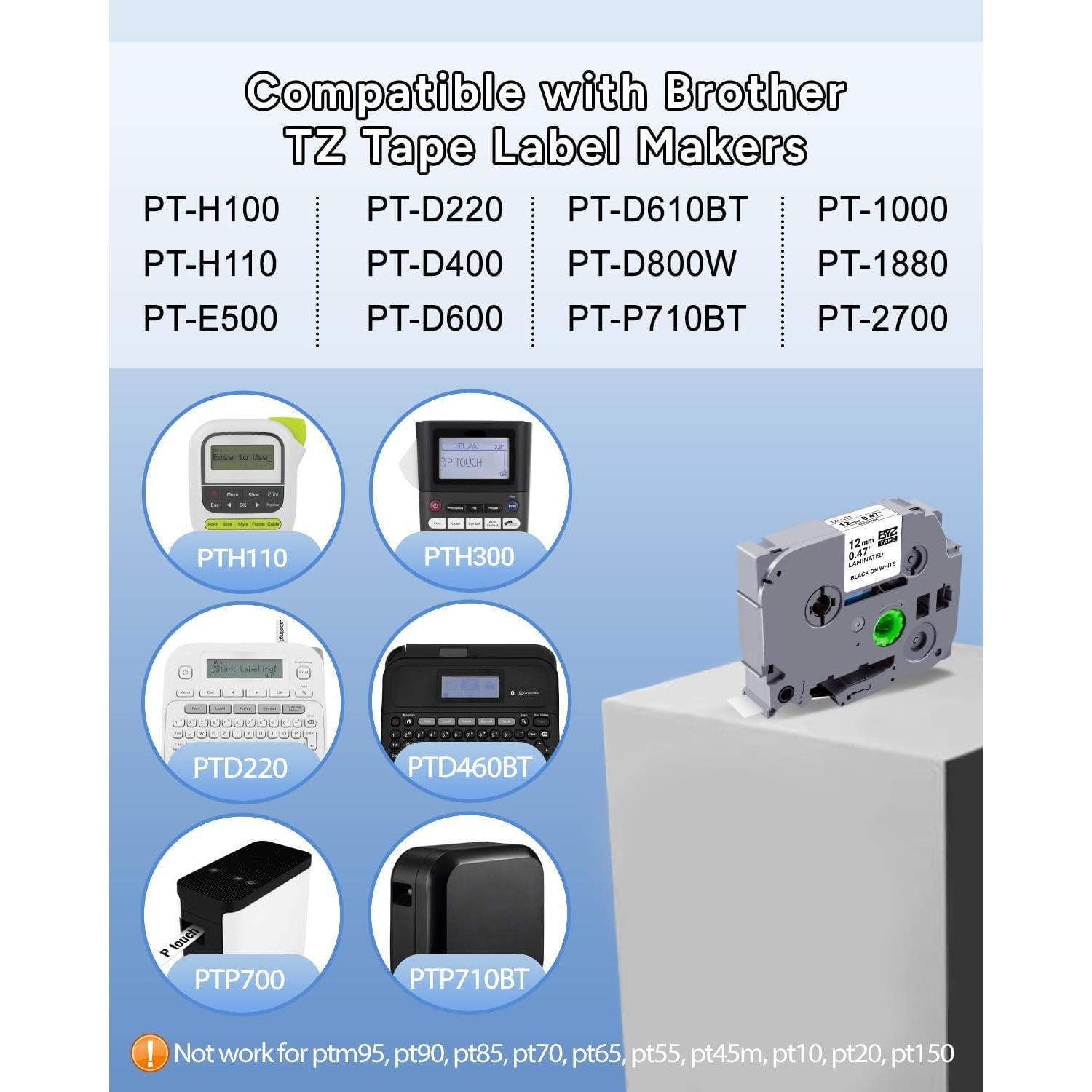 Paquete de 6 Cintas TZ Brother P Touch 12mm Laminadas Colores