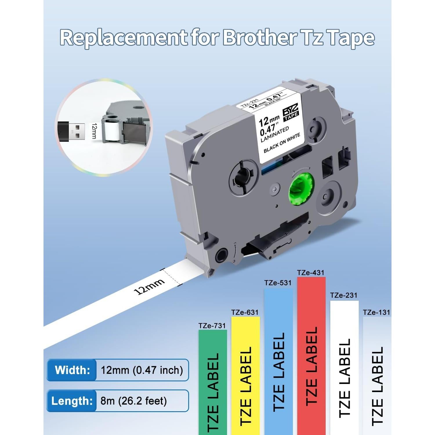 Paquete de 6 Cintas TZ Brother P Touch 12mm Laminadas Colores