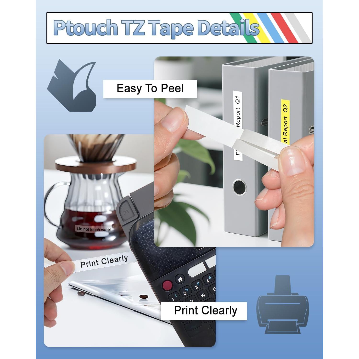 Paquete de 6 Cintas TZ Brother P Touch 12mm Laminadas Colores