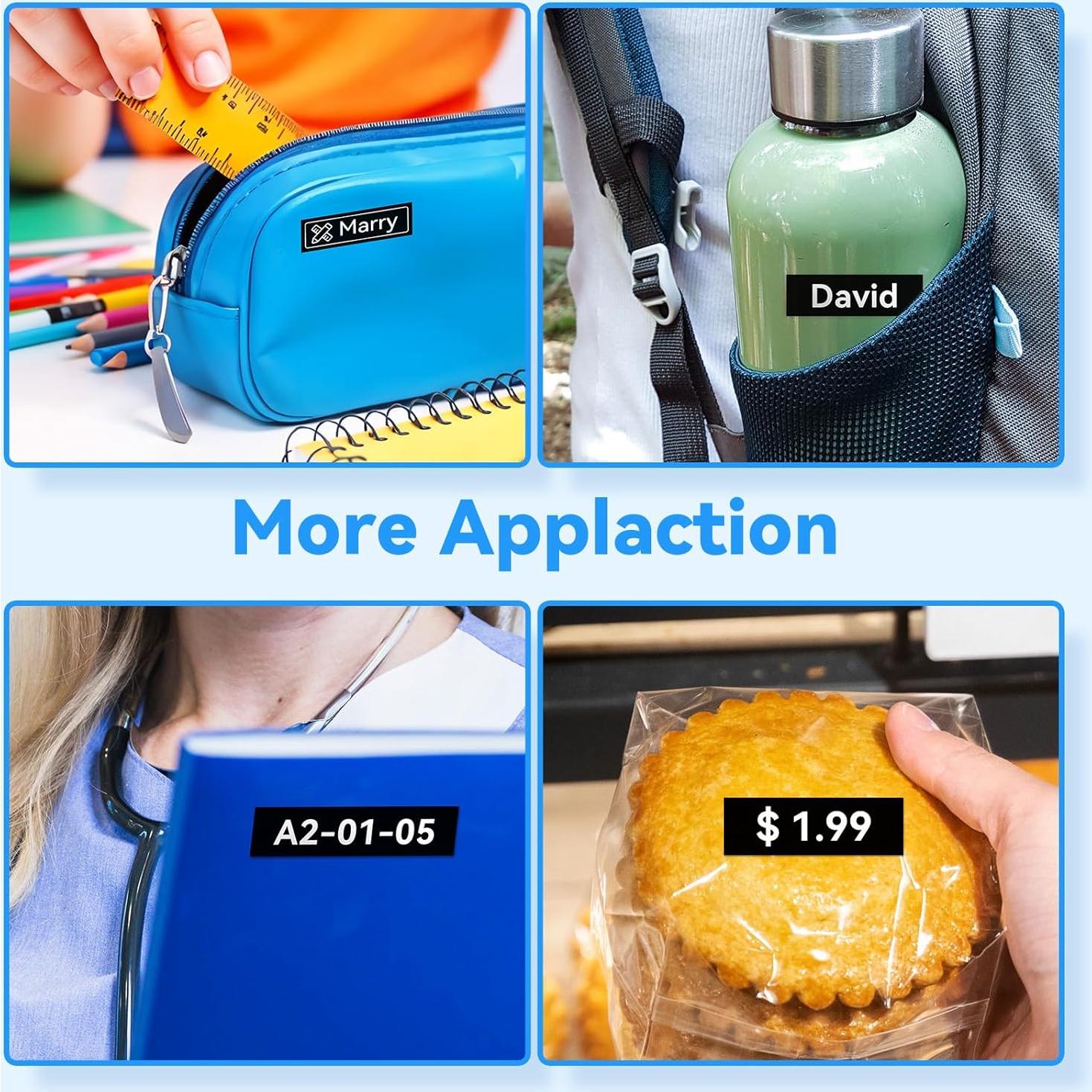 Cinta de Etiqueta Laminada AONOMI TZe-335 12mm Negra sobre Blanca - Paquete de 4