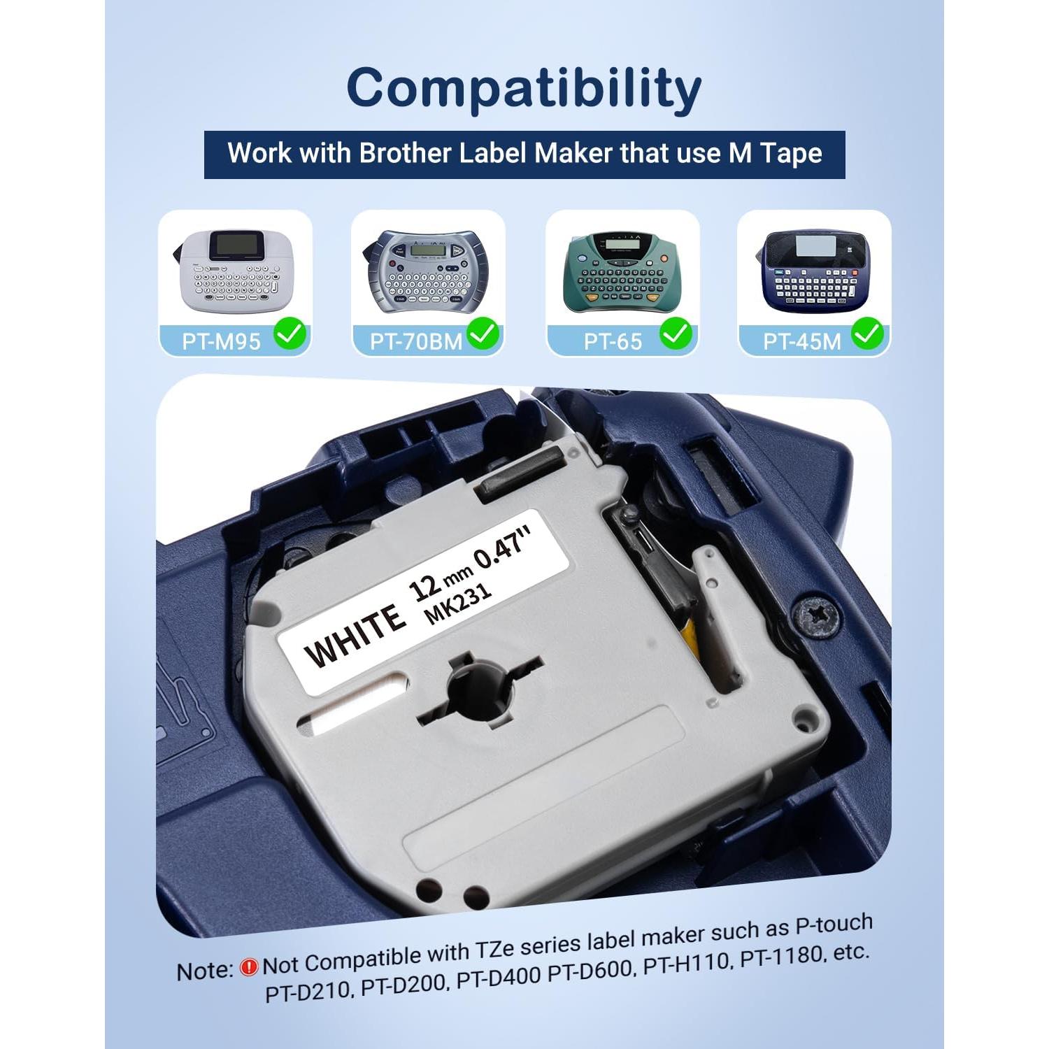 Paquete de 10 cintas de etiqueta MarkDomain M-K231 12mm blanco