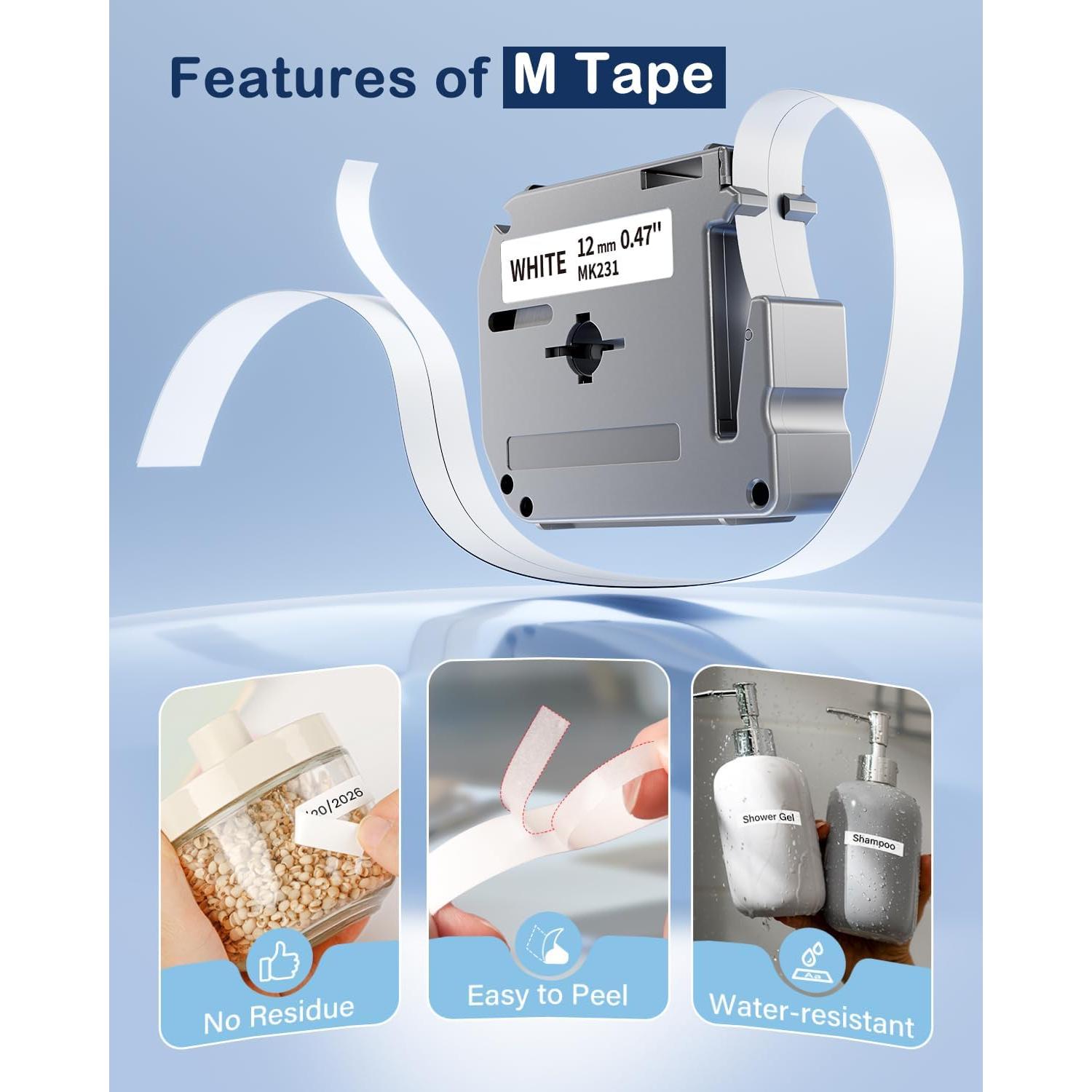 Paquete de 10 cintas de etiqueta MarkDomain M-K231 12mm blanco