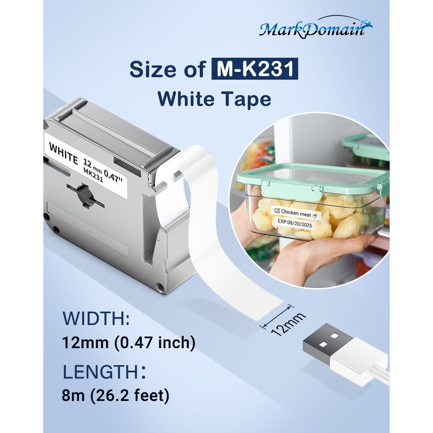 Paquete de 10 cintas de etiqueta MarkDomain M-K231 12mm blanco