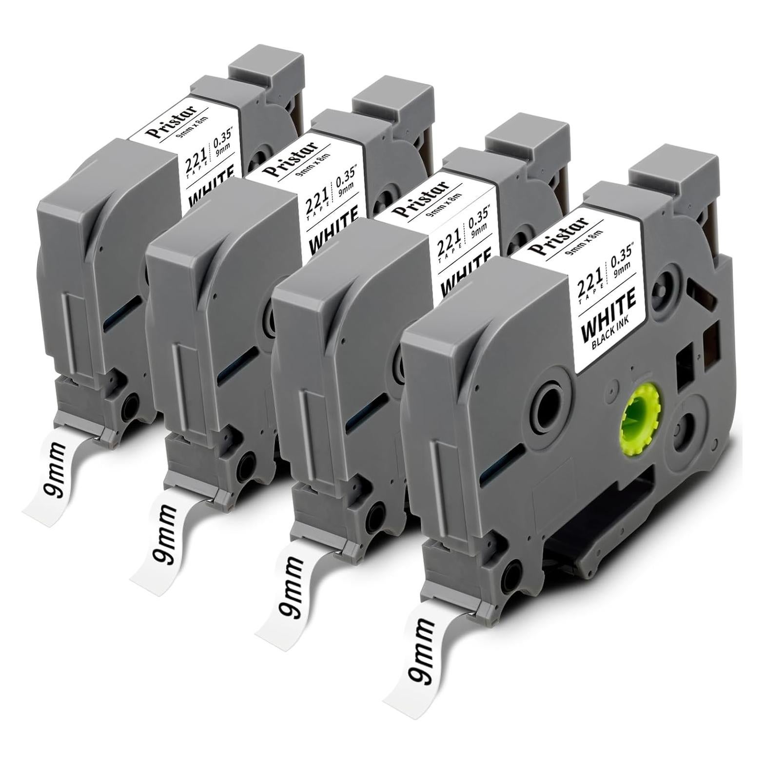 Cinta de Etiquetas Pristar TZe-221 9mm Laminada Blanca - Paquete de 4