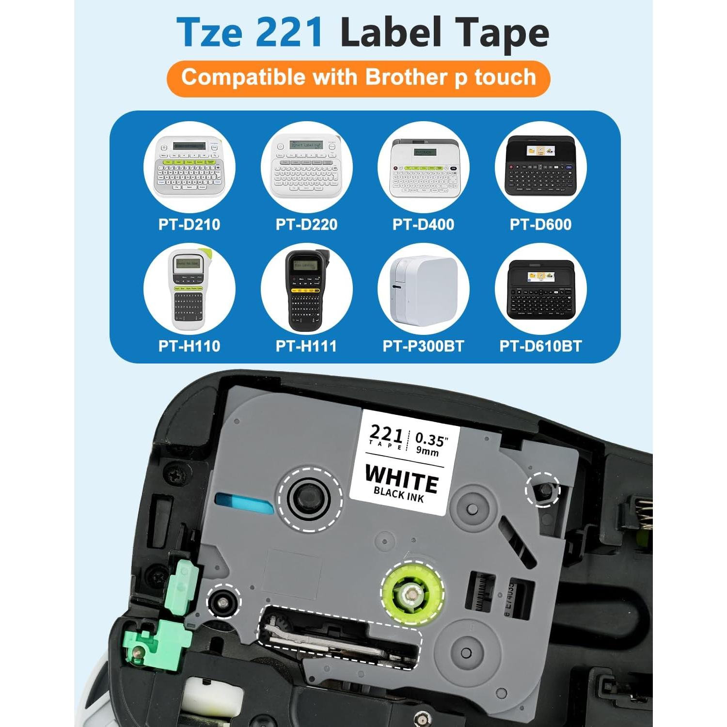 Cinta de Etiquetas Pristar TZe-221 9mm Laminada Blanca - Paquete de 4