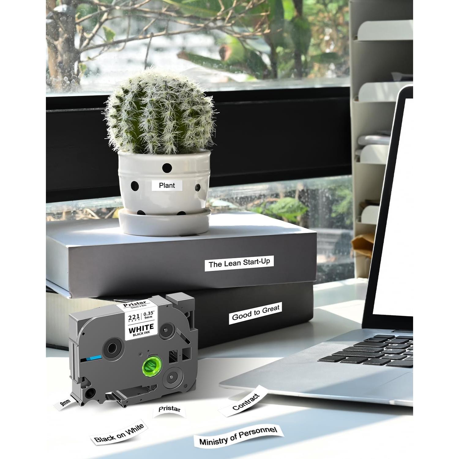 Cinta de Etiquetas Pristar TZe-221 9mm Laminada Blanca - Paquete de 4