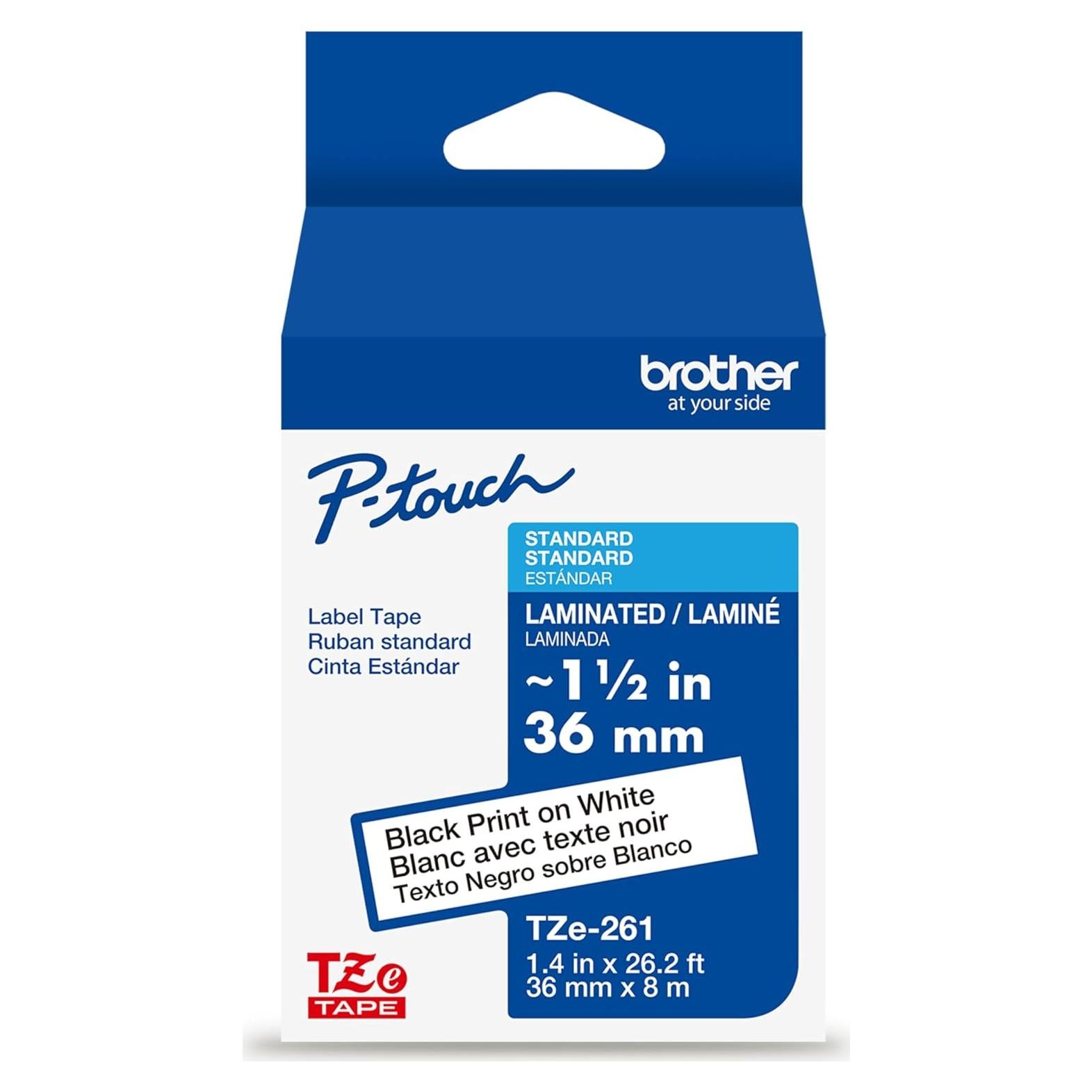 Cinta de Etiqueta Laminada Brother TZe261 36mm x 8m Negra Blanca