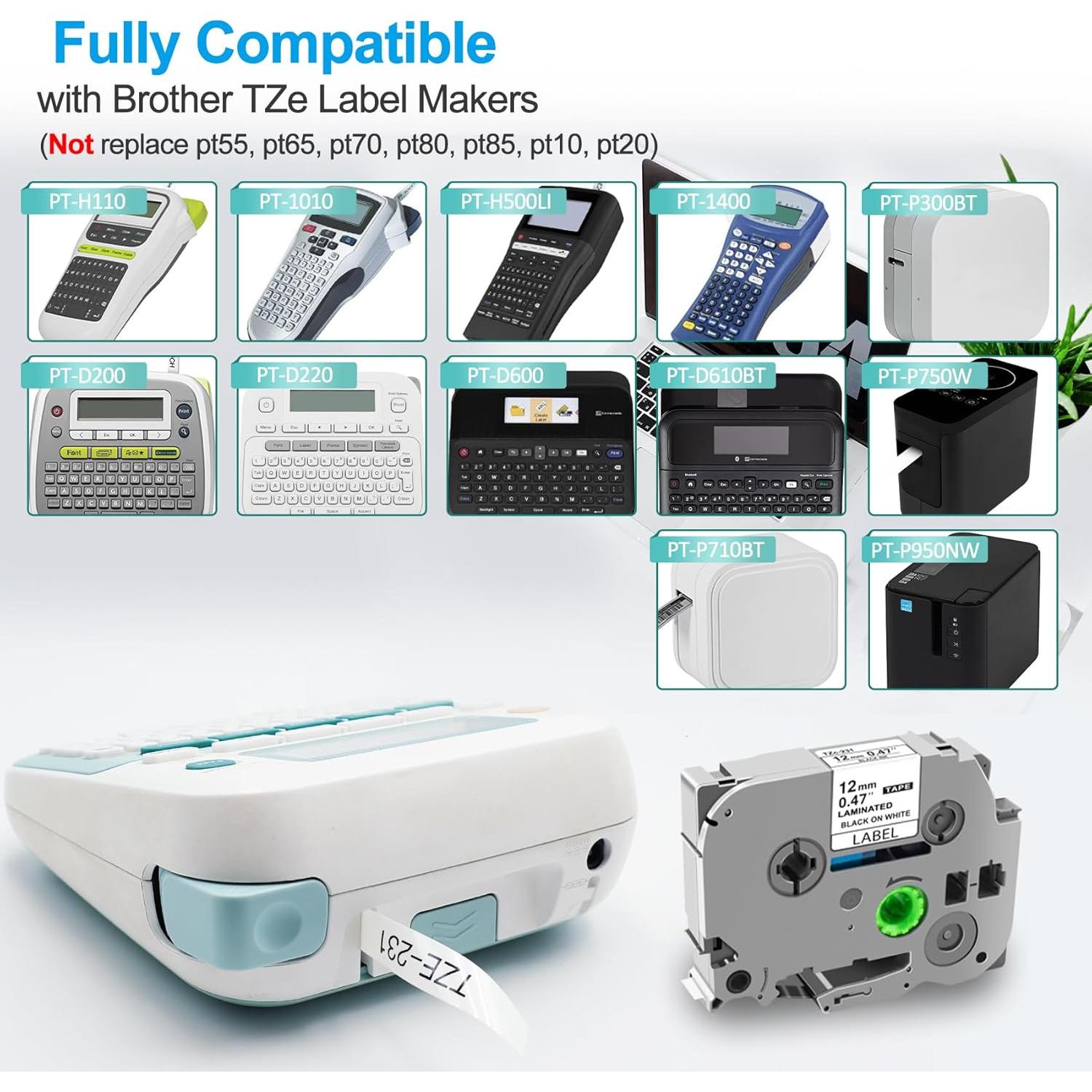 Cinta de Etiquetas Laminada Lonitul TZe-231 12mm 2PK Blanca