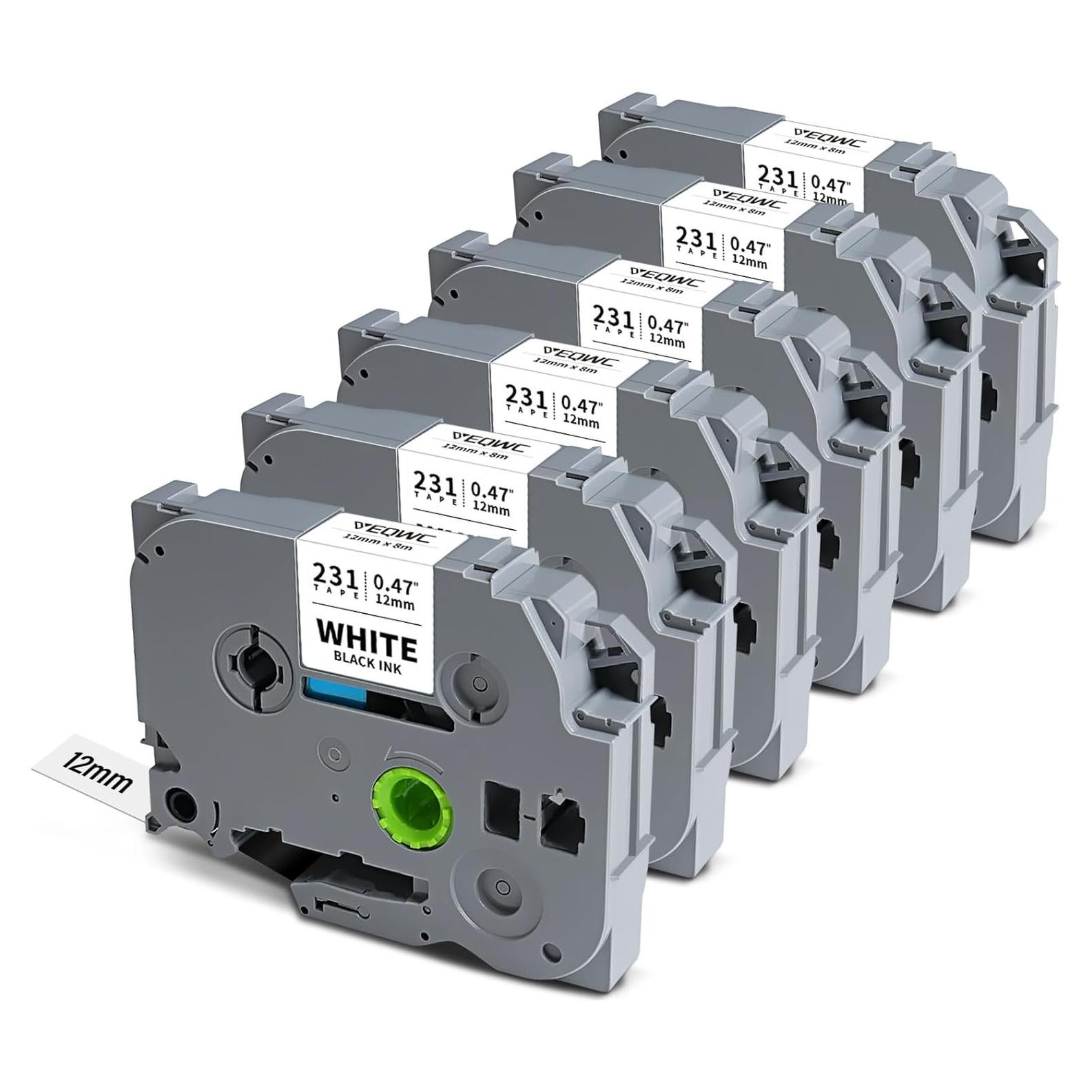 Cinta de Etiqueta Laminada 12mm VEQWC TZe-231 Negra sobre Blanca - 6 Paquetes