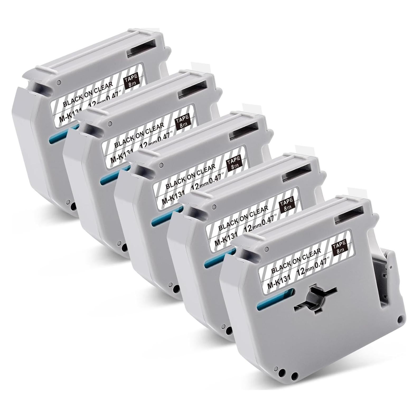 Cintas de Etiqueta BOYEEZON M-K131 12mm Negro sobre Transparente 5 Pack