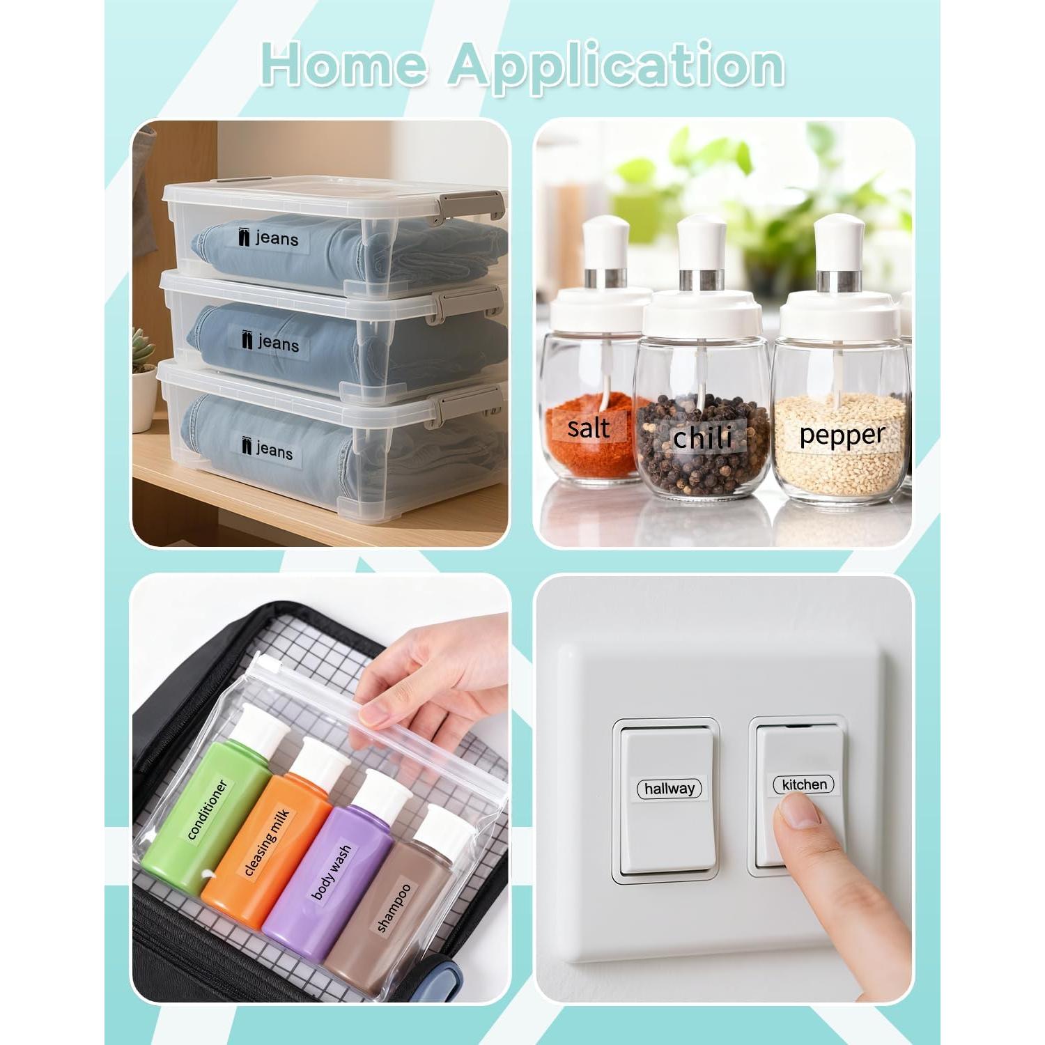 Cintas de Etiqueta BOYEEZON M-K131 12mm Negro sobre Transparente 5 Pack