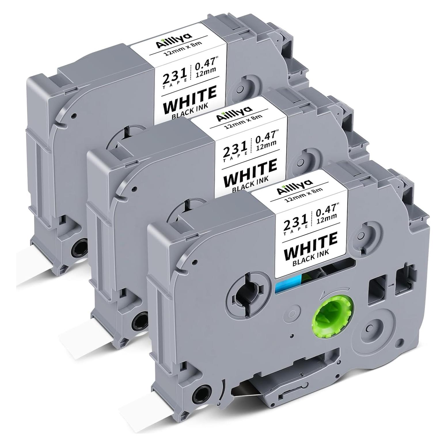 Paquete de 3 cintas de etiqueta Aililiya TZe-231 12mm blanco