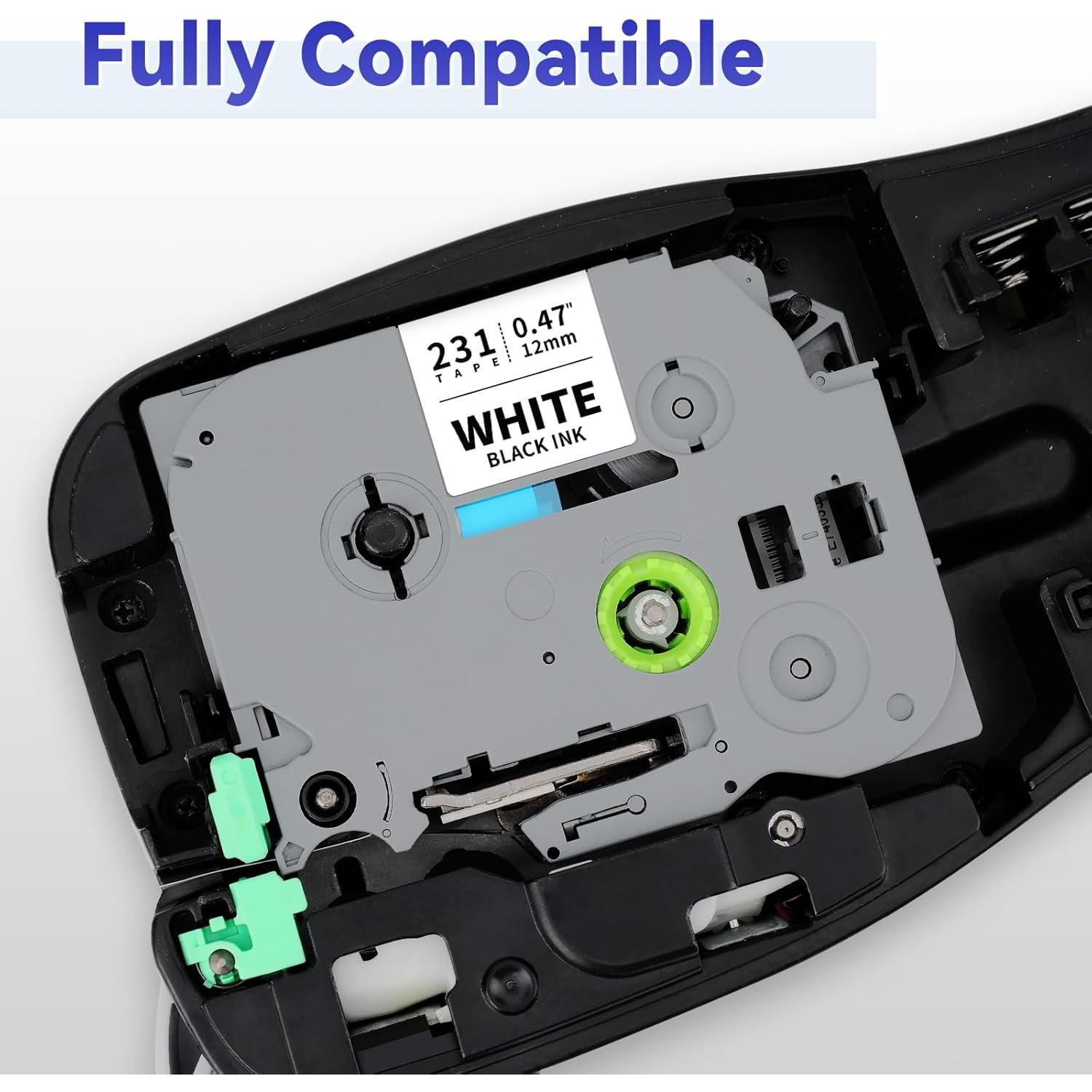 Paquete de 3 cintas de etiqueta Aililiya TZe-231 12mm blanco
