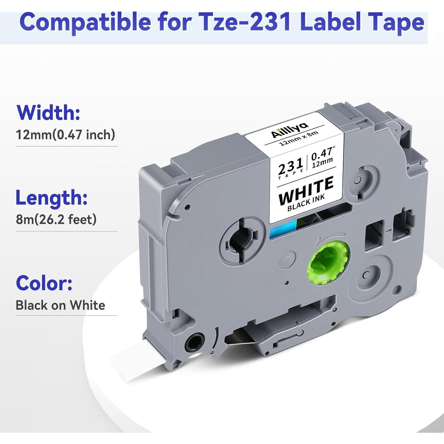 Paquete de 3 cintas de etiqueta Aililiya TZe-231 12mm blanco