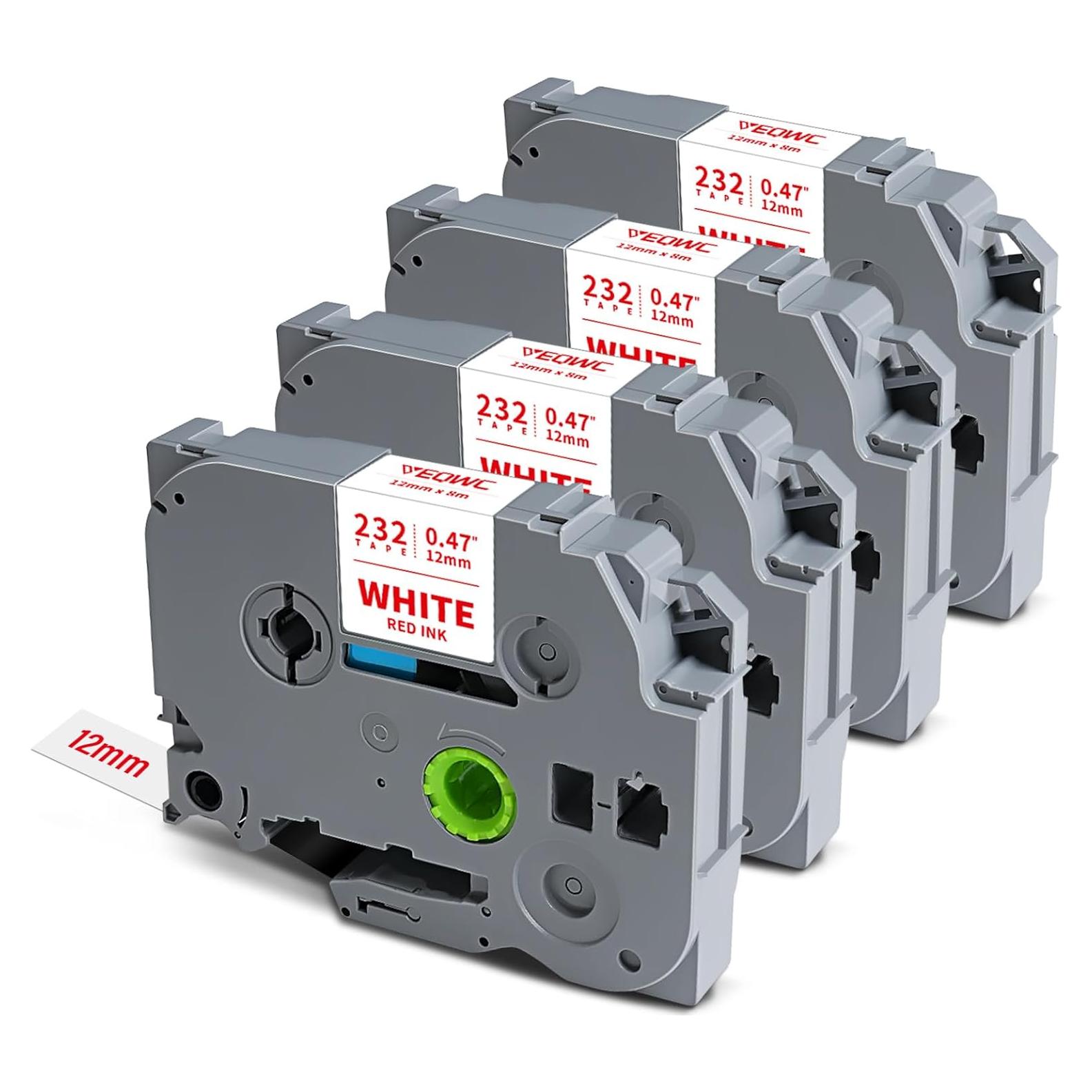 Cinta de Etiqueta 12mm VEQWC TZe-232 Roja sobre Blanca