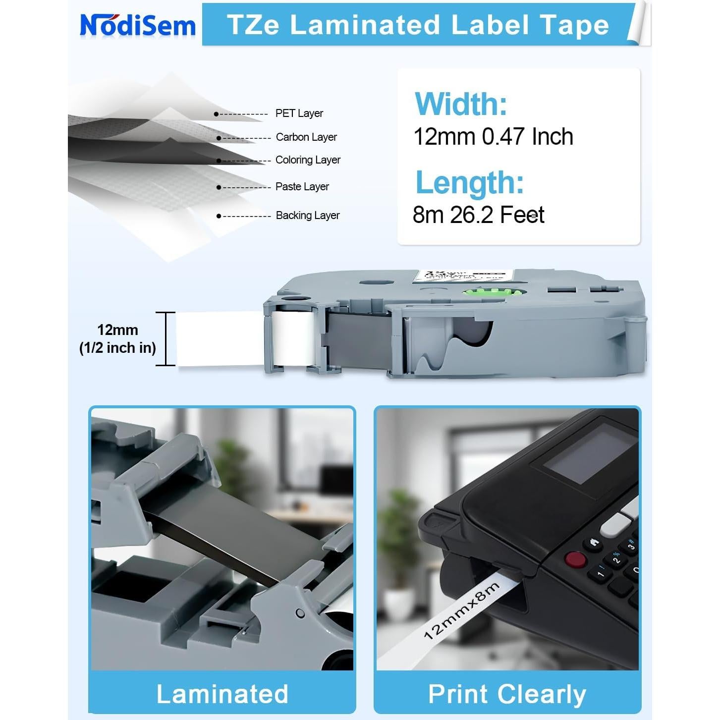 Cinta de Etiqueta Laminada NodiSem 12mm Transparente 4Pack