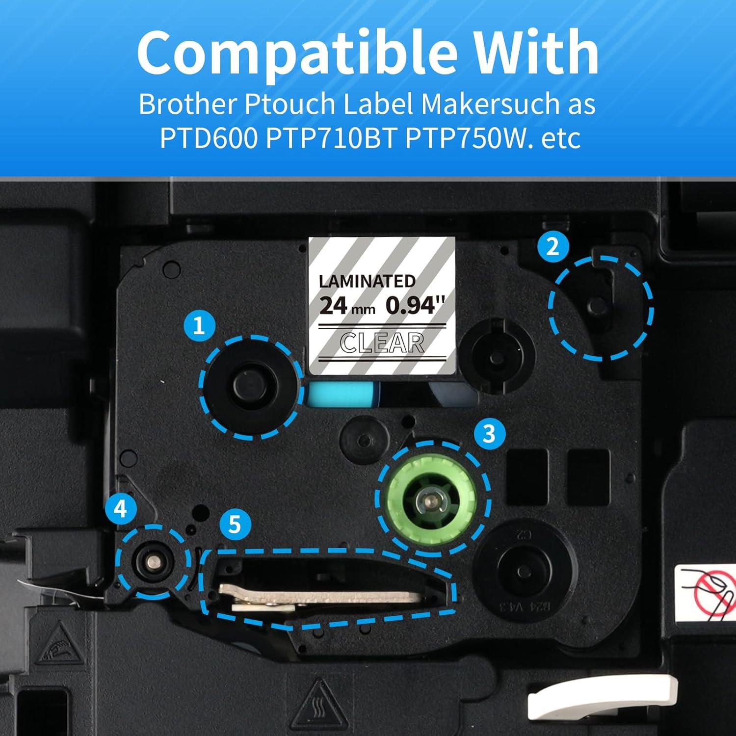 Cinta de Etiqueta Buyalot TZe-155 24mm Blanca Transparente Paquete 2