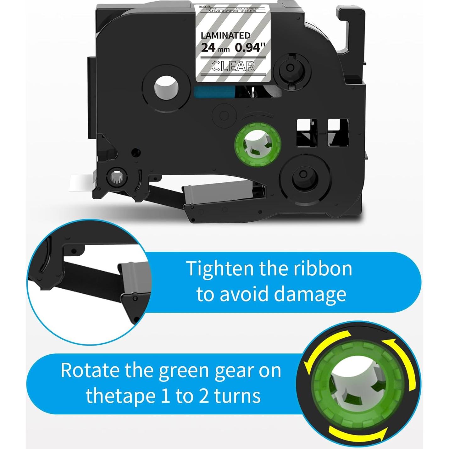 Cinta de Etiqueta Buyalot TZe-155 24mm Blanca Transparente Paquete 2