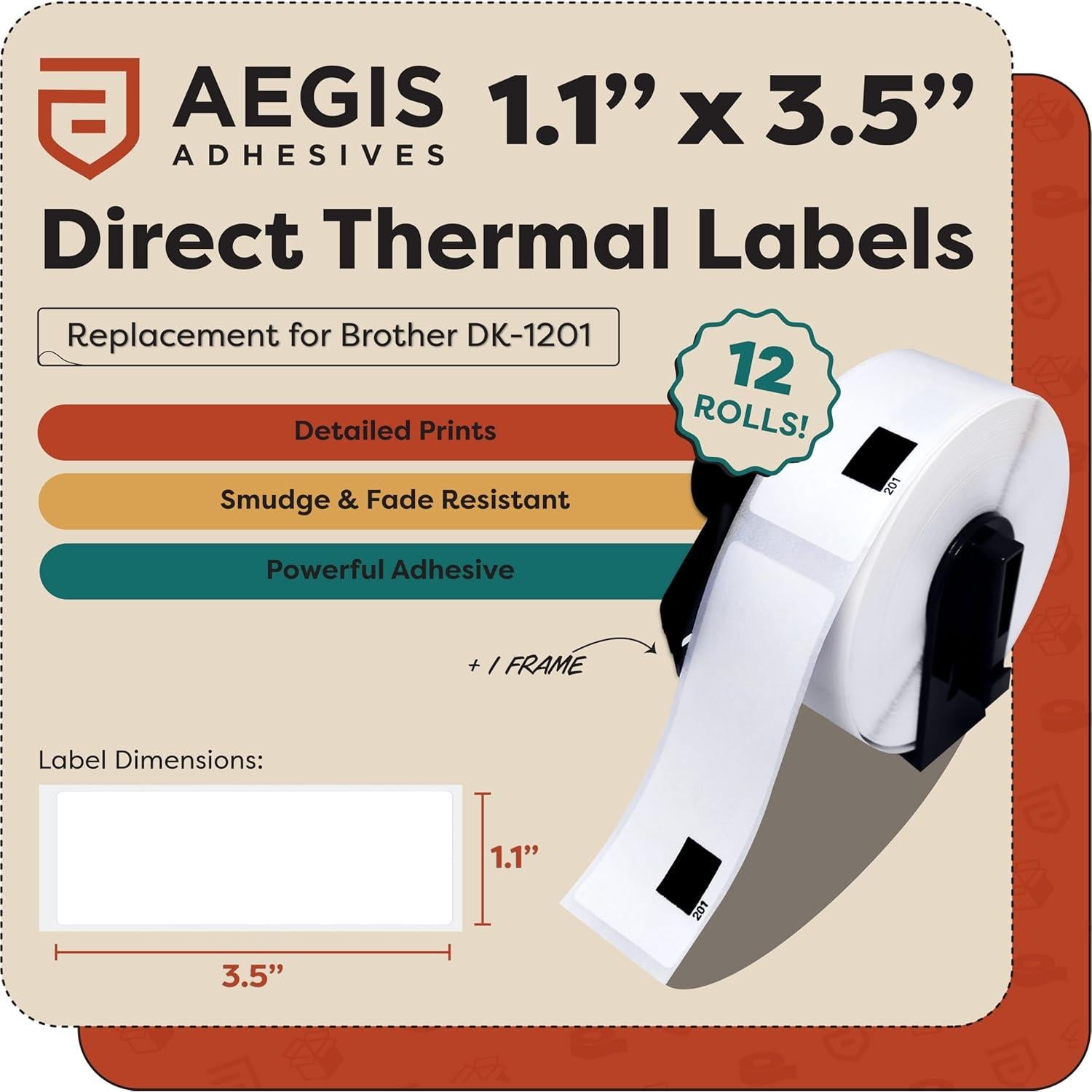 Etiquetas Térmicas Aegis Adhesives DK-1201 27.94x88.9mm 12 Rollos