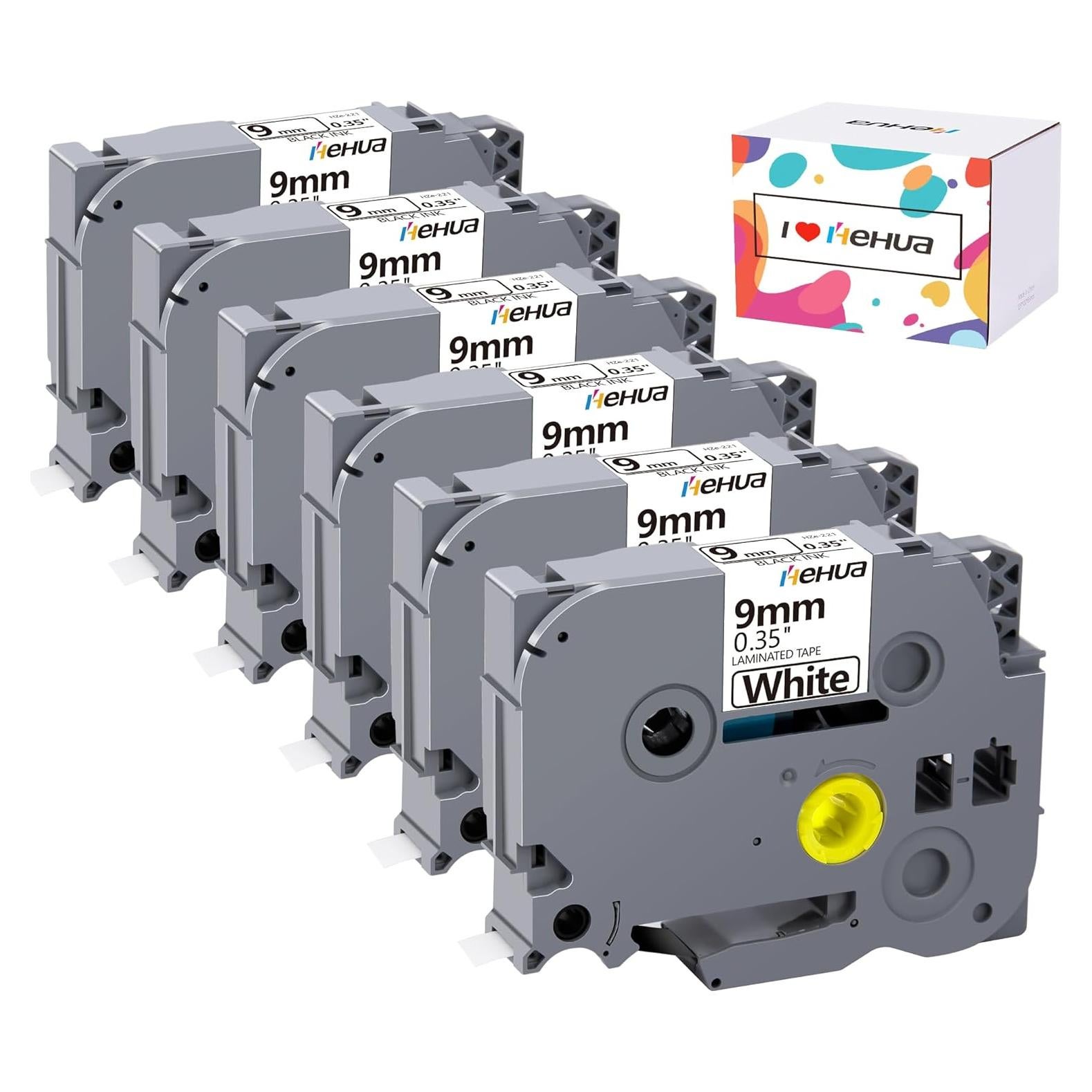 Cinta de Etiquetado Hehua TZe221 6 Paquetes 9mm Negro sobre Blanco