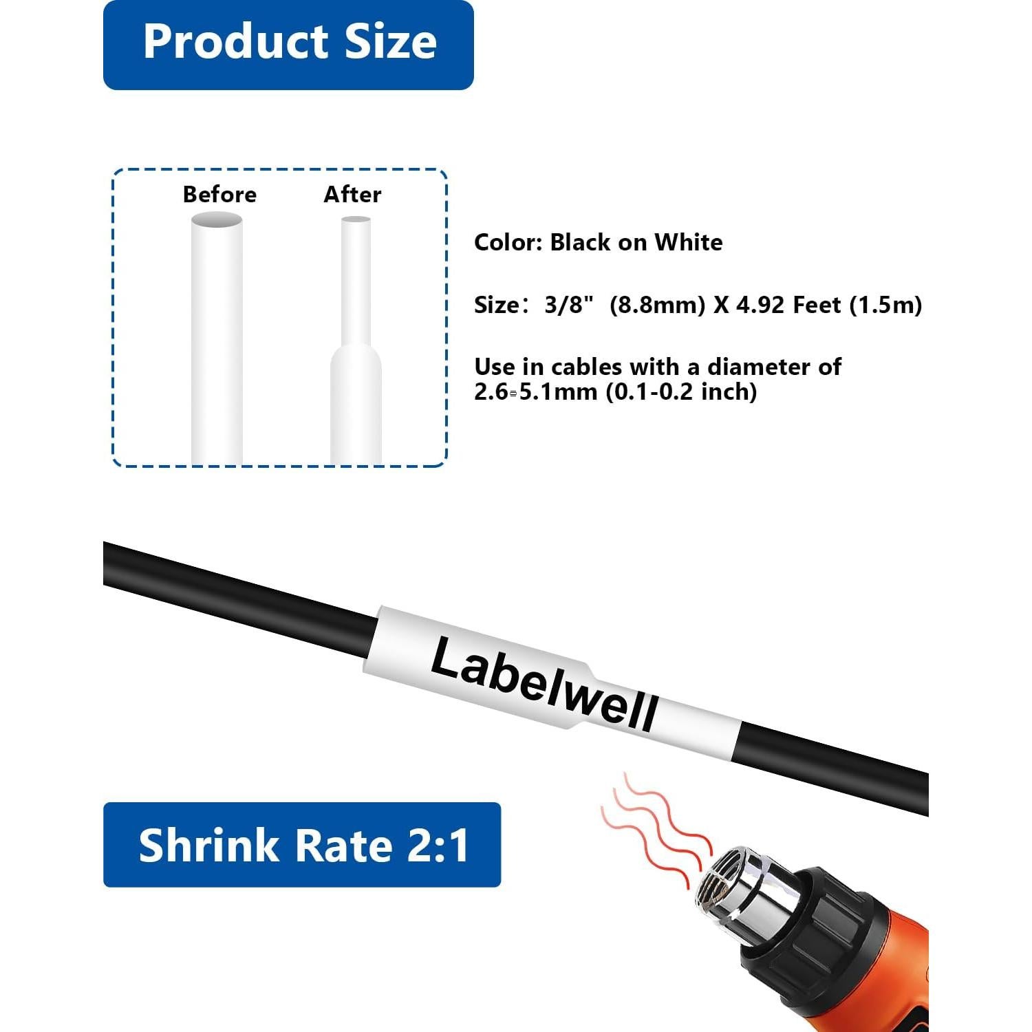 Etiquetas Termocontraíbles Labelwell HSe-221 3-Pack 8.8mm Negro