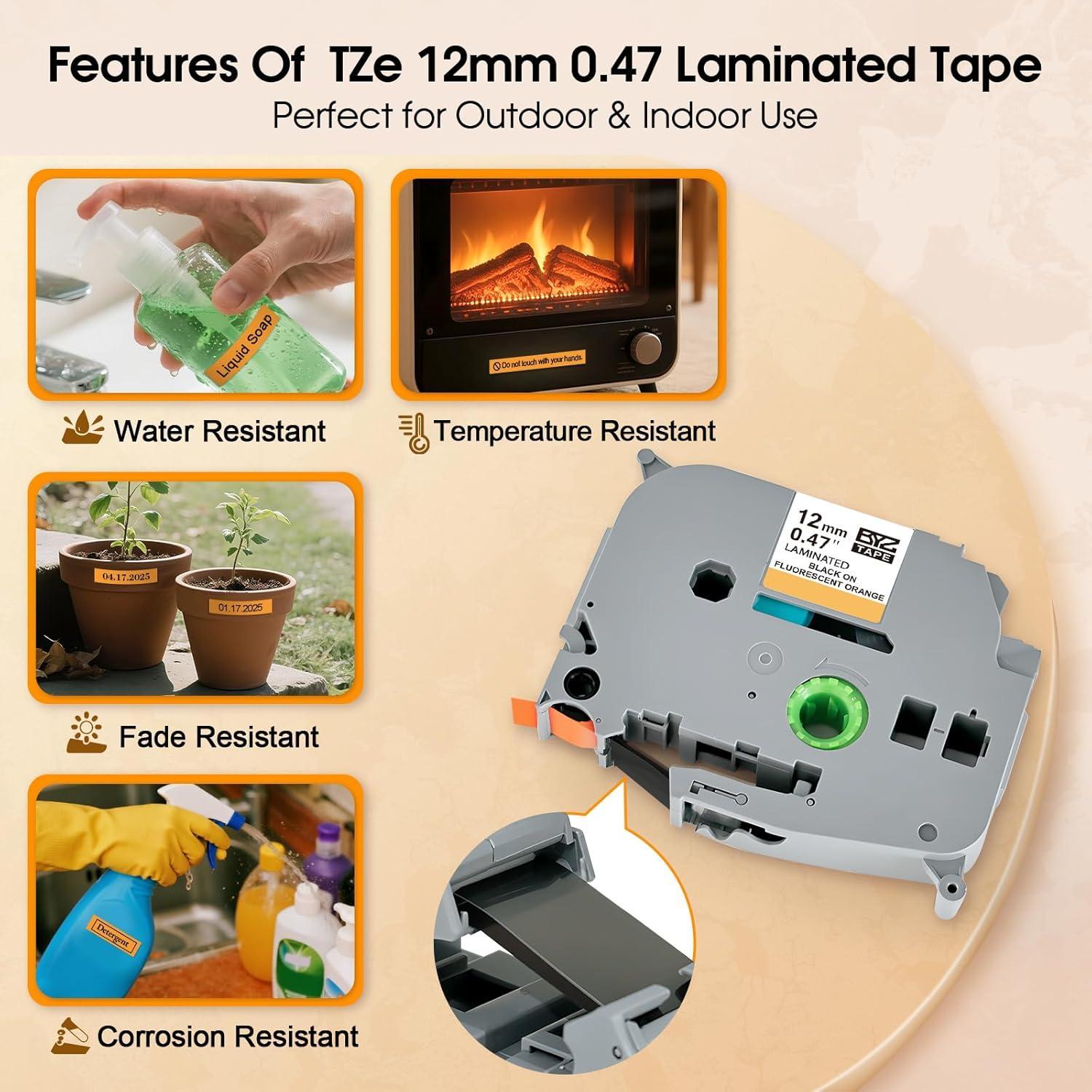 Cintas de Etiquetas BOYEEZON TZe-B31 4-Pack 12mm Negro Naranja