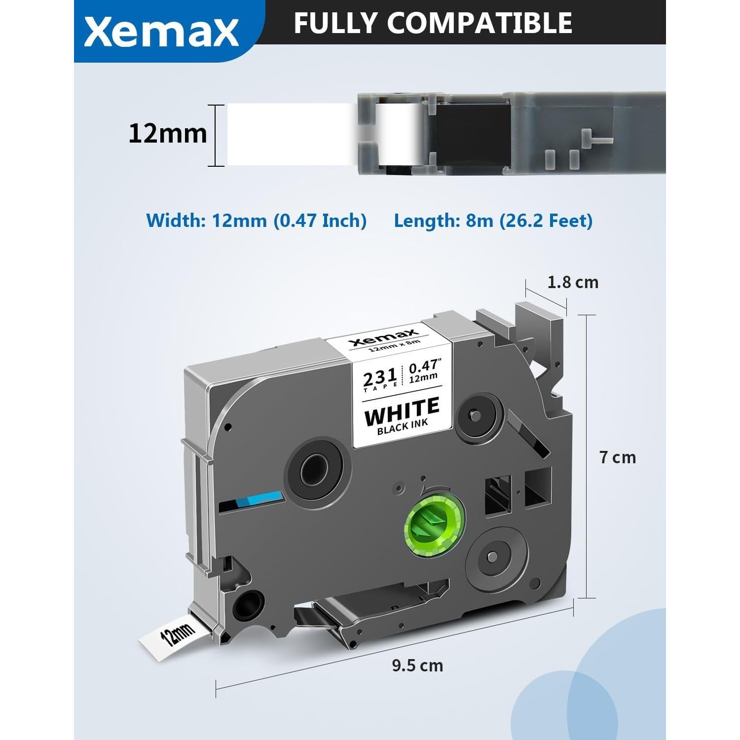Cinta Etiqueta Laminada Blanca 12mm XemaX Tze-2312PK 2-Pack