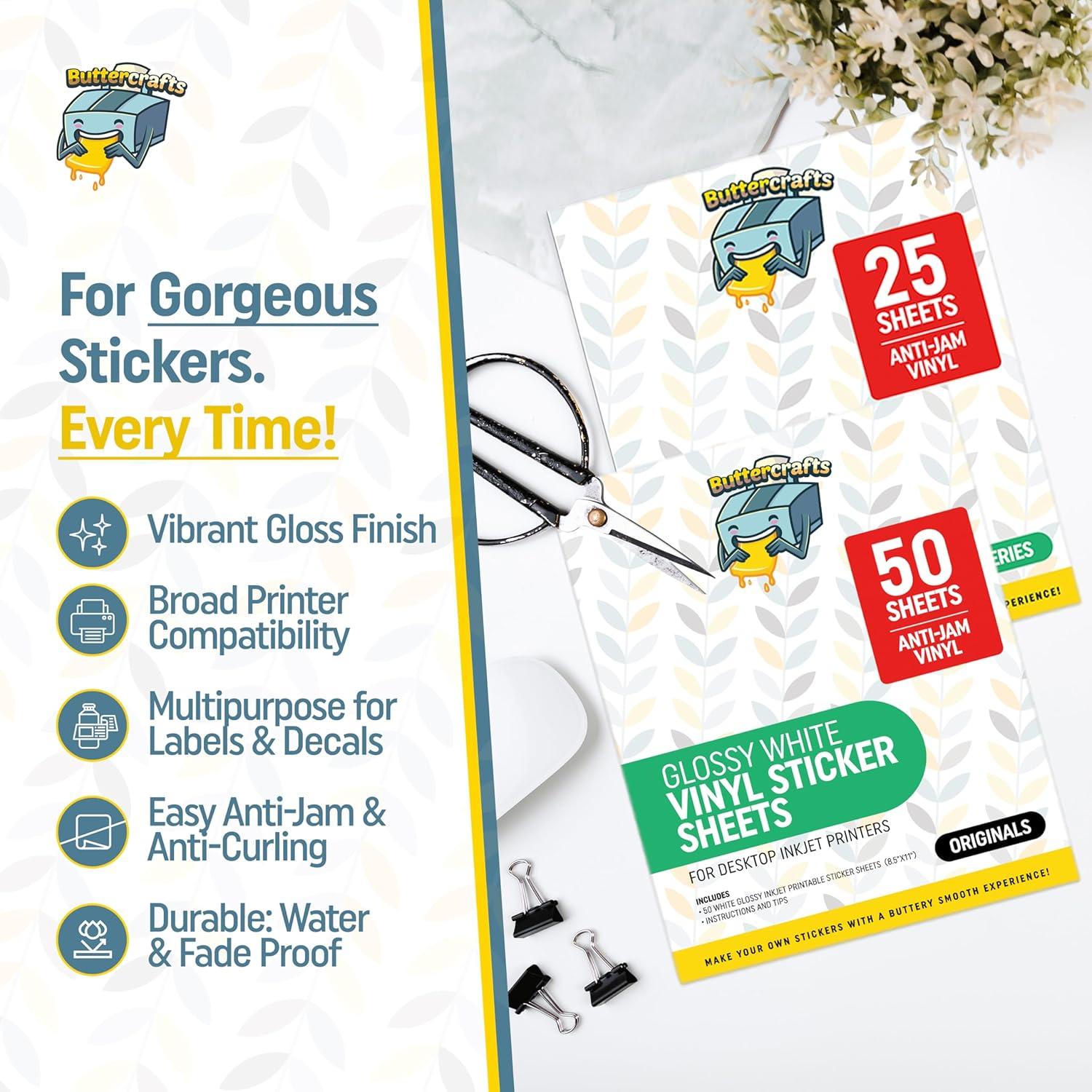 Papel de Etiquetas Imprimible Brillante Buttercrafts 50 Hojas