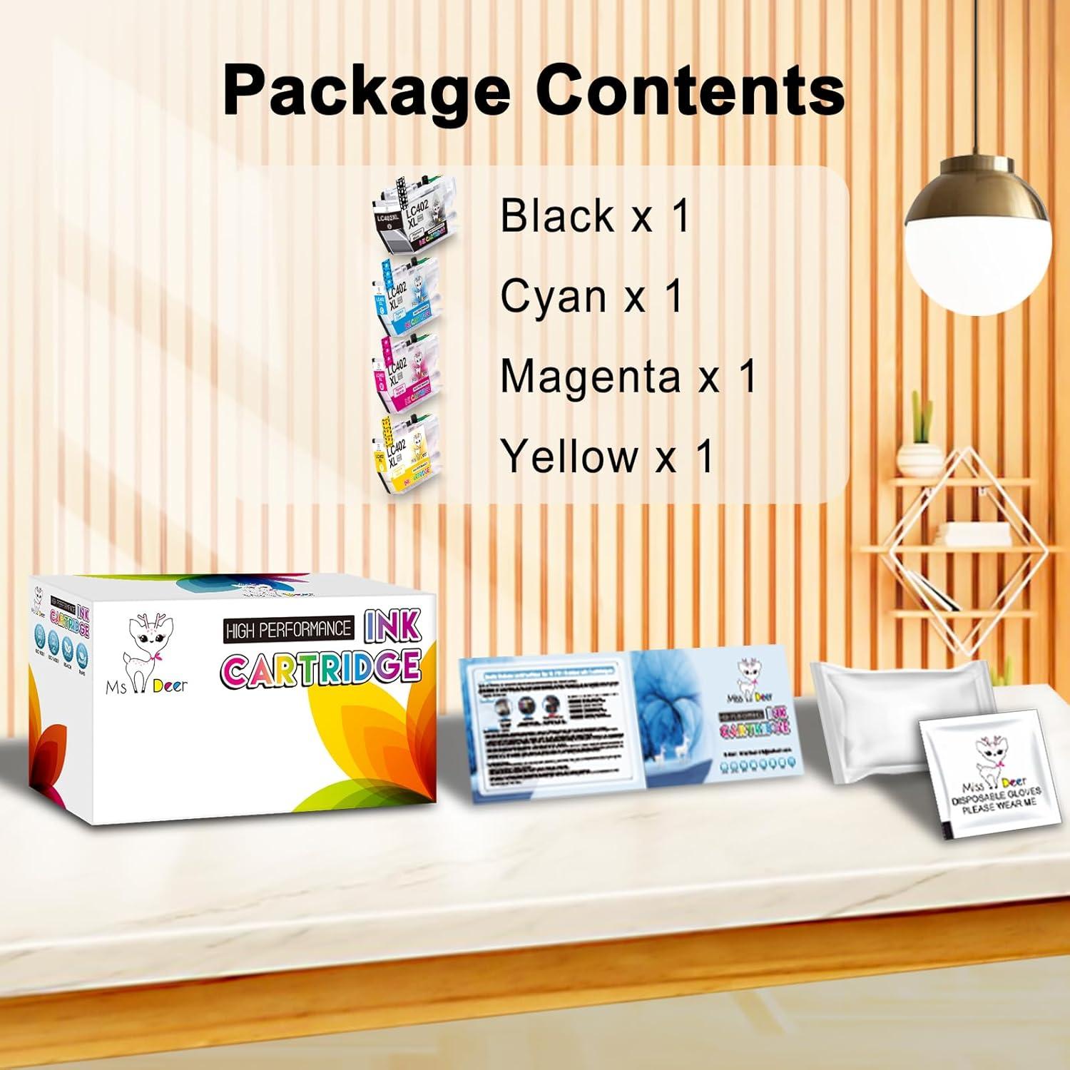 Cartuchos de Tinta Miss Deer LC402XL para Brother - 4 Piezas