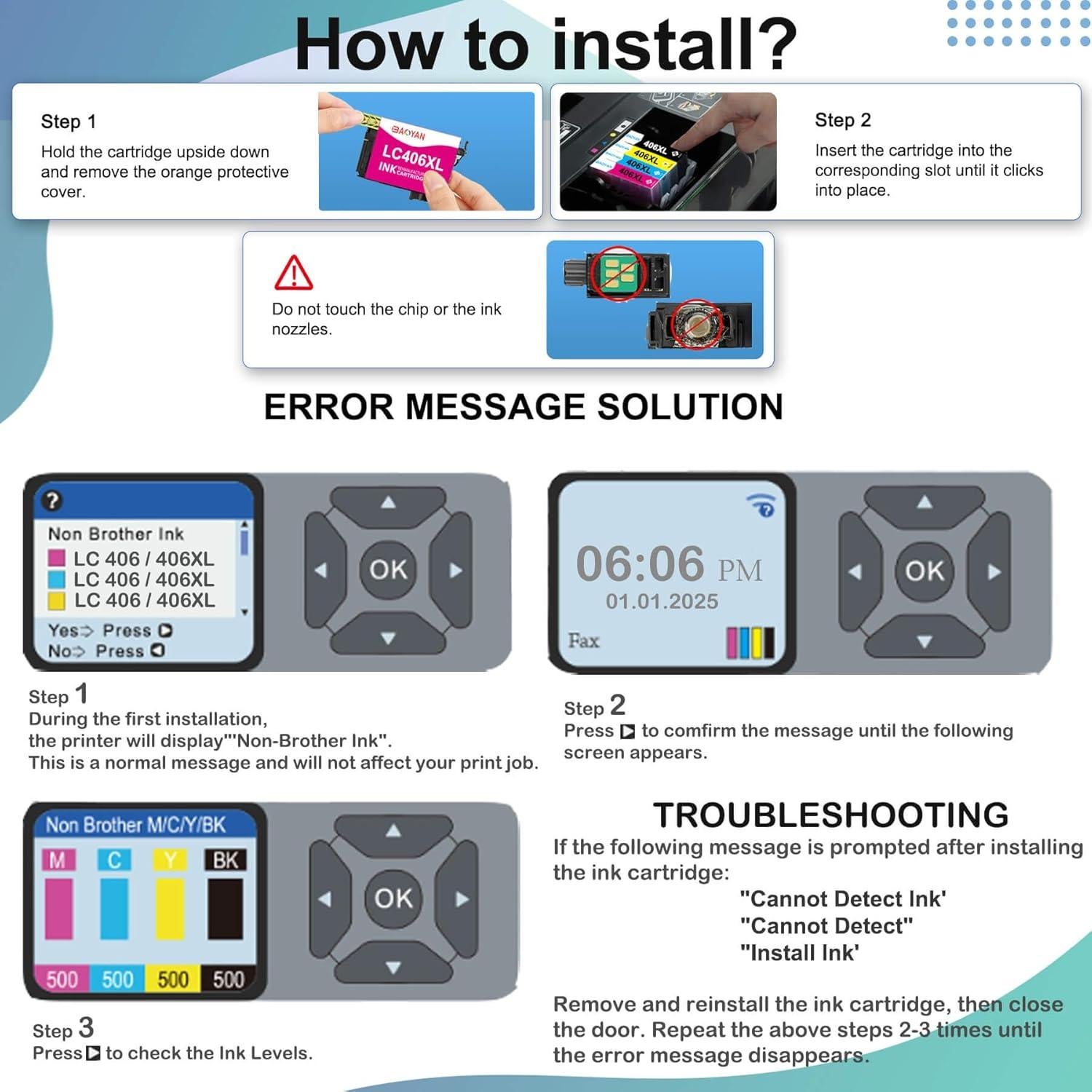 Cartuchos de tinta compatibles Brother LC406XL Paquete de 4