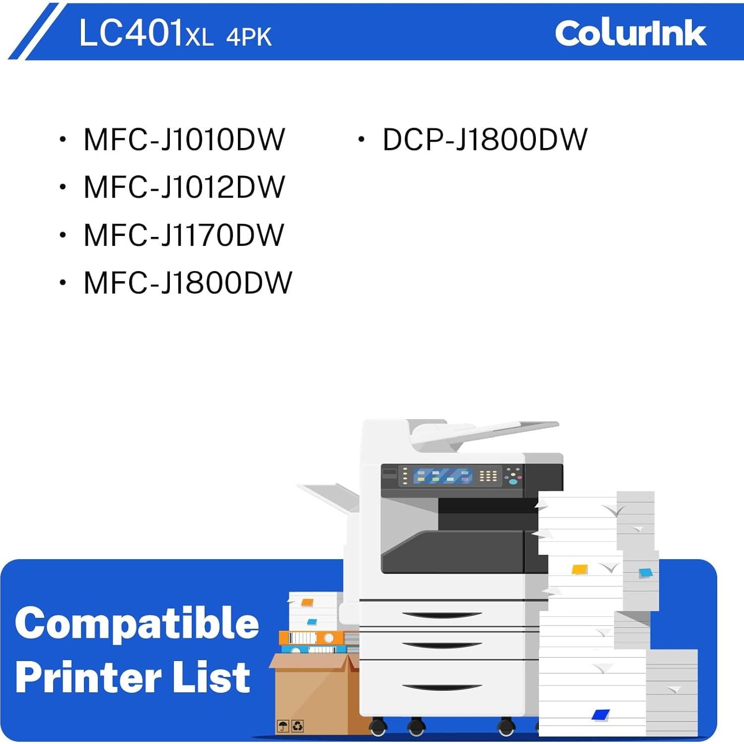 Cartuchos de tinta ColurInk LC401XL compatibles Brother MFC-J1010DW