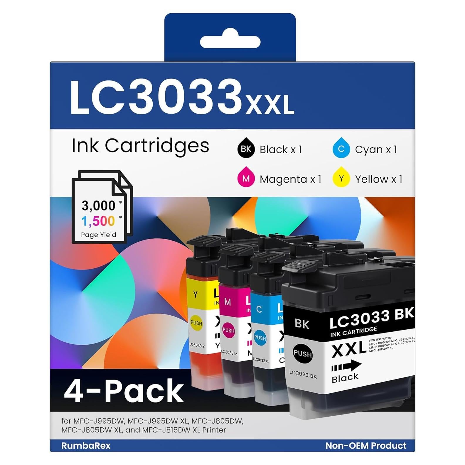 Cartuchos de Tinta RumbaRex LC3033 XXL Paquete de 4 - Negro, Cian, Magenta, Amarillo