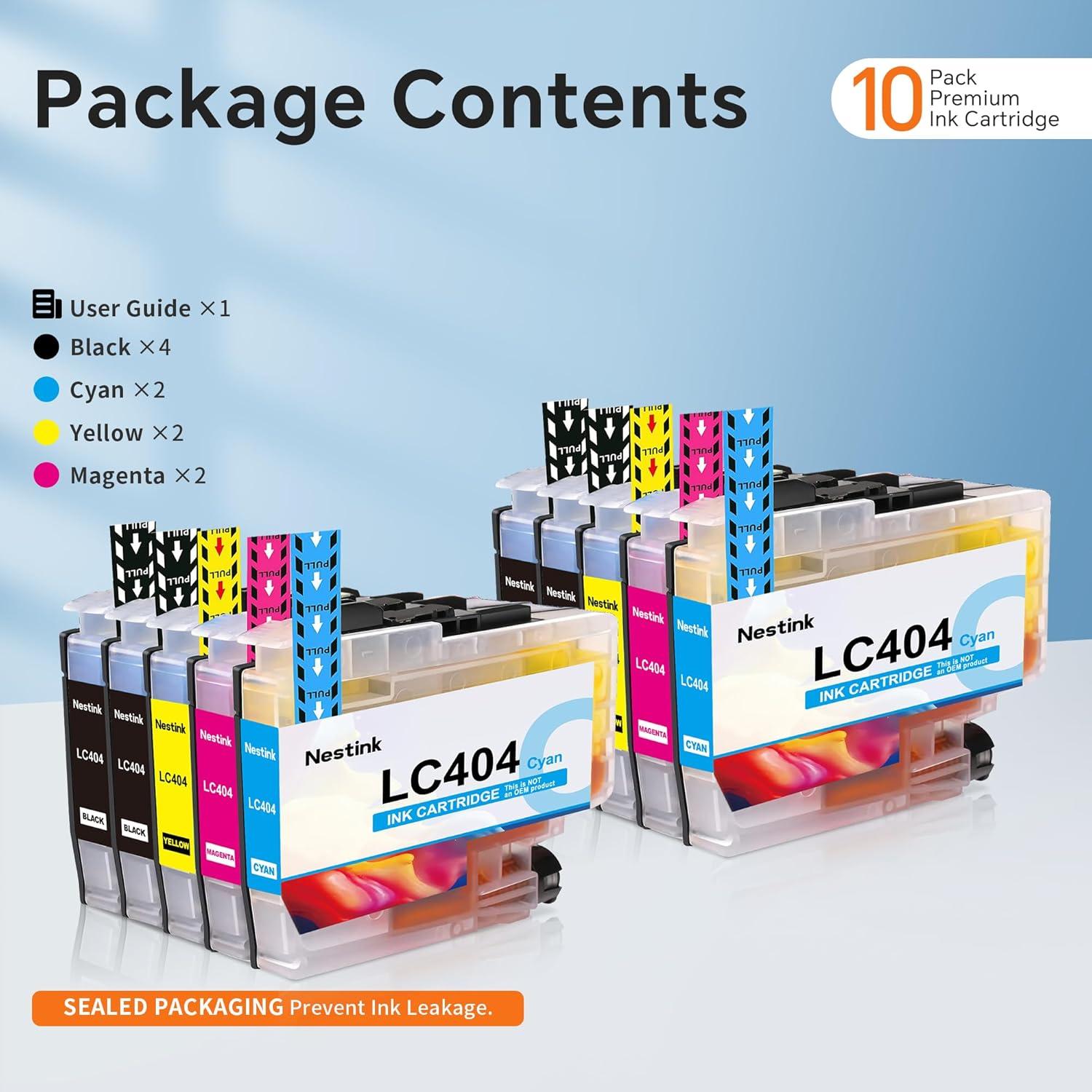 Paquete de 10 Cartuchos de Tinta Compatibles Brother LC404