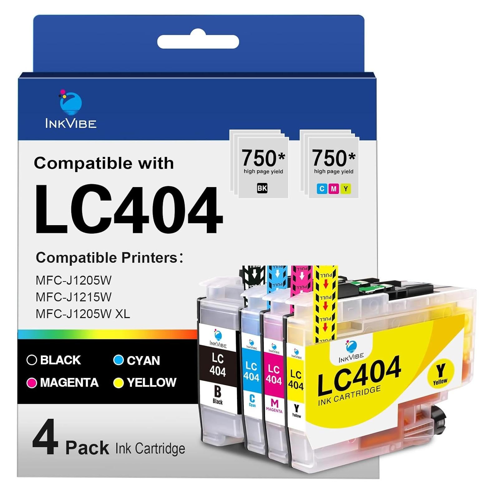 Cartuchos de tinta LC404 InkVibe para impresoras Brother - 4 Pack