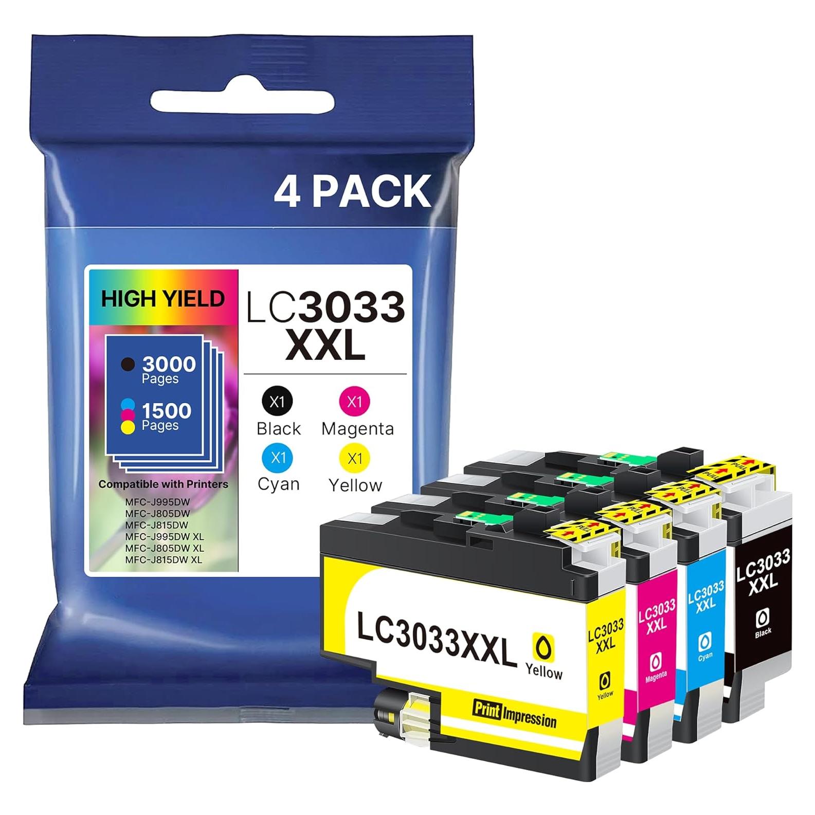 Cartuchos de Tinta Brother LC3033 XXL 4-Pack Alto Rendimiento