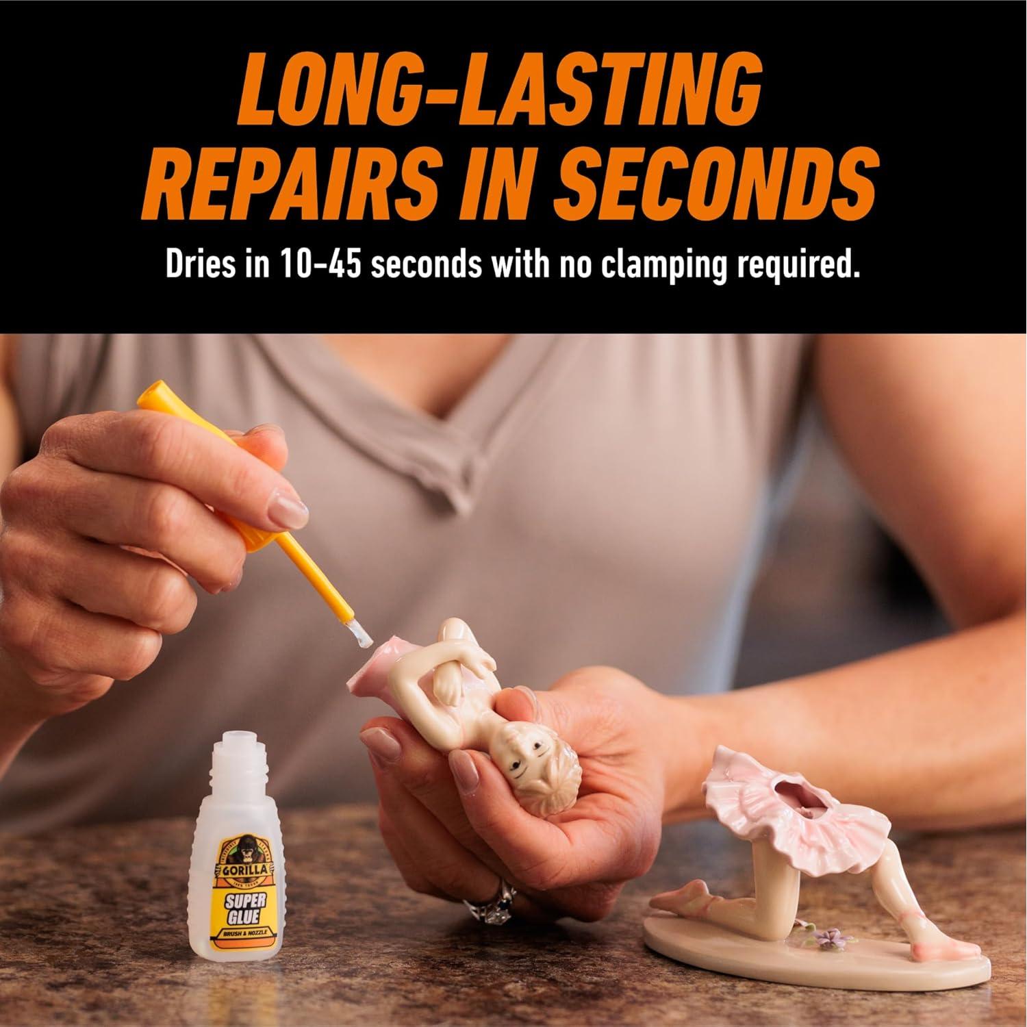 Gorilla Super Glue 12g con brocha y boquilla, secado rápido