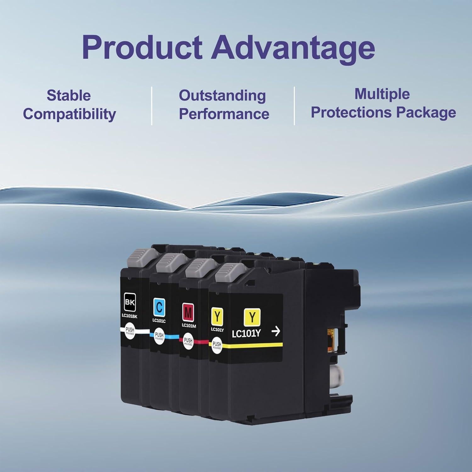 Cartuchos de Tinta FADFAWN LC101XL - 4 Paquete Negro, Cian, Magenta, Amarillo