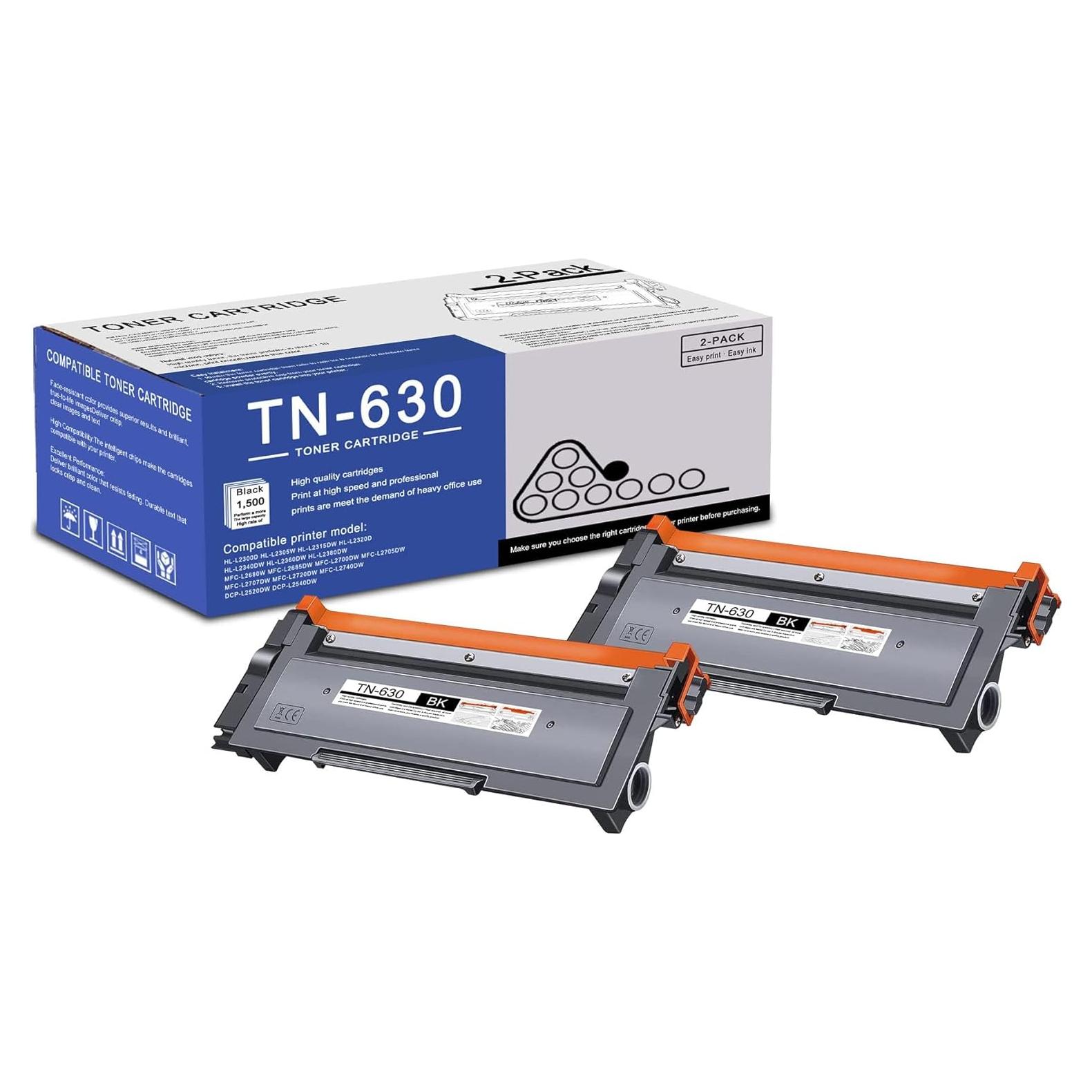 Paquete de 2 Cartuchos de Tóner Negro TN630 Brother Compatible
