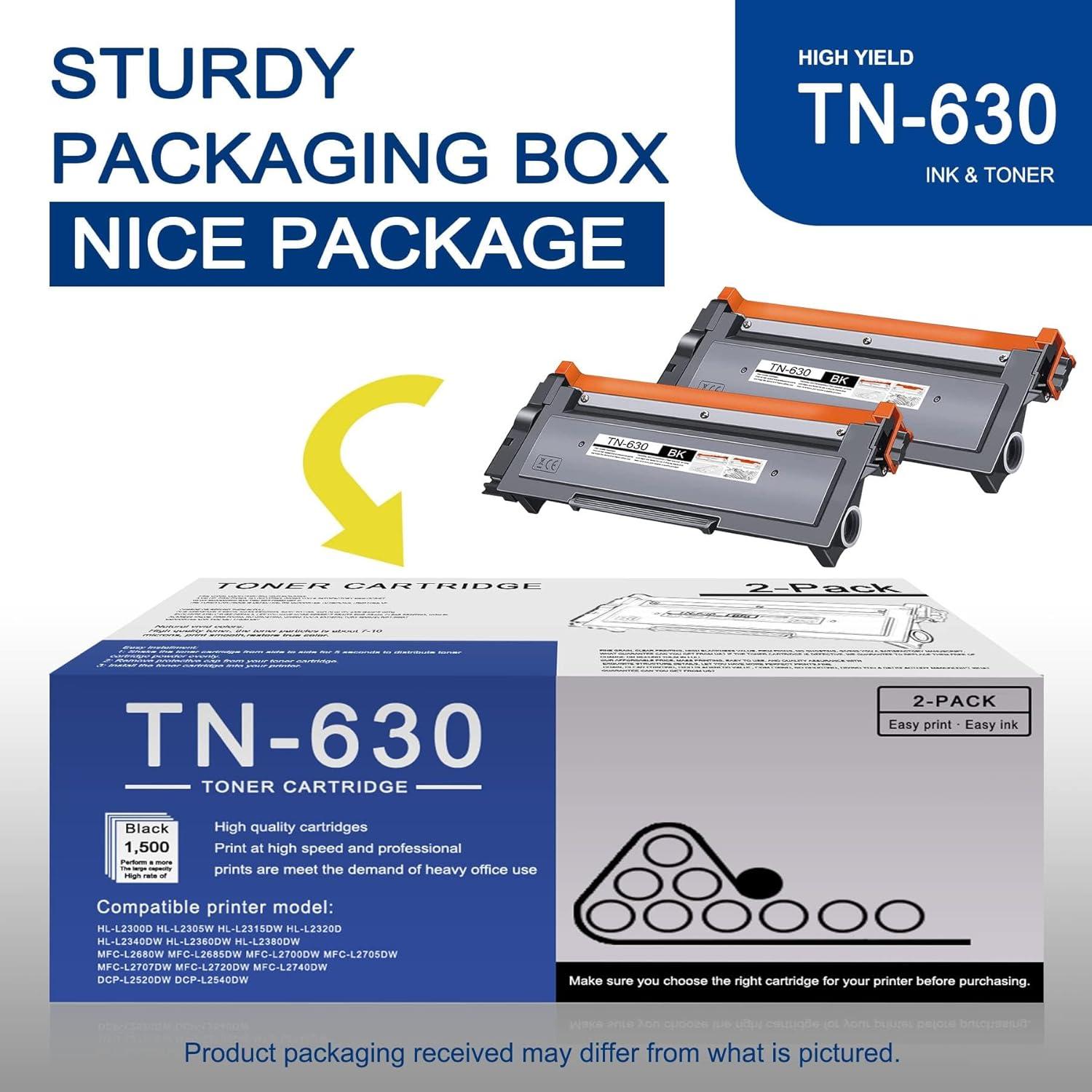 Paquete de 2 Cartuchos de Tóner Negro TN630 Brother Compatible