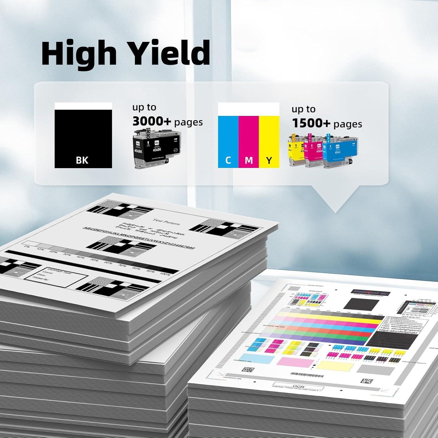 Cartuchos de tinta LC406 Belietop compatibles para Brother - Paquete de 4