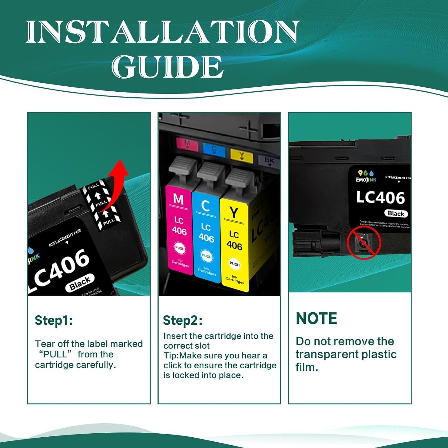 Cartuchos de Tinta LC406 Compatibles Emojink para Brother - Paquete de 4