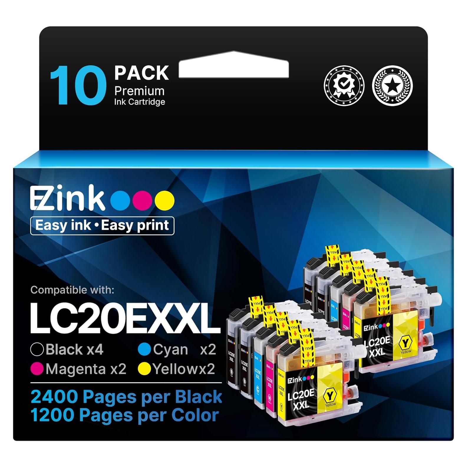 Cartuchos de tinta E-Z Ink LC20E para Brother - Paquete de 10