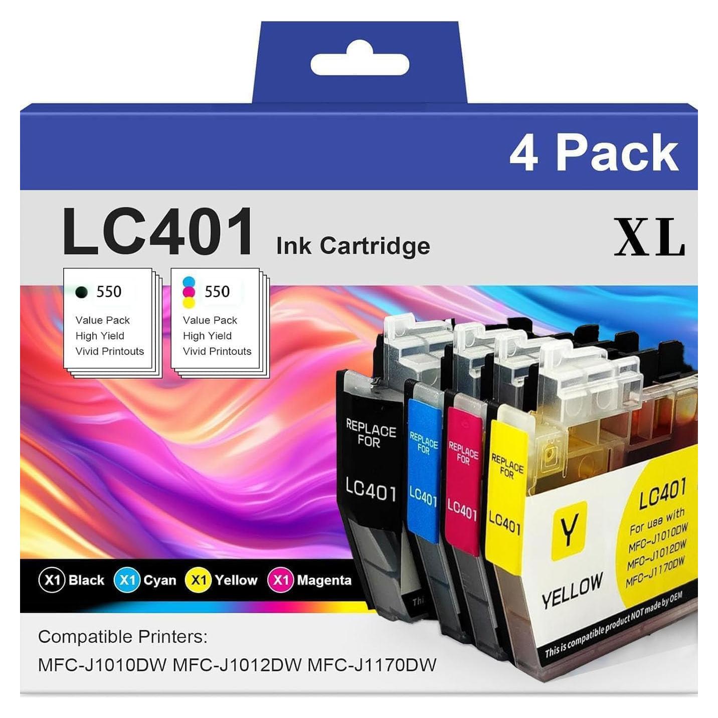 Cartuchos de tinta Juyudow LC401XL compatibles Brother - 4 Pack