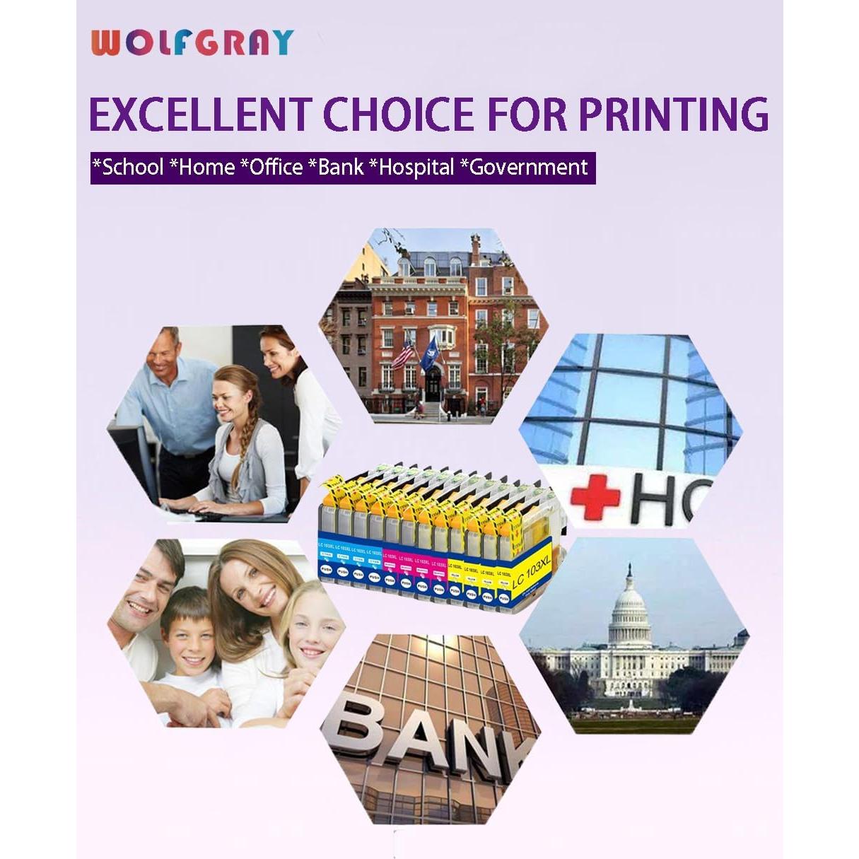 Cartuchos de tinta Wolfgray LC103 XL compatibles Brother