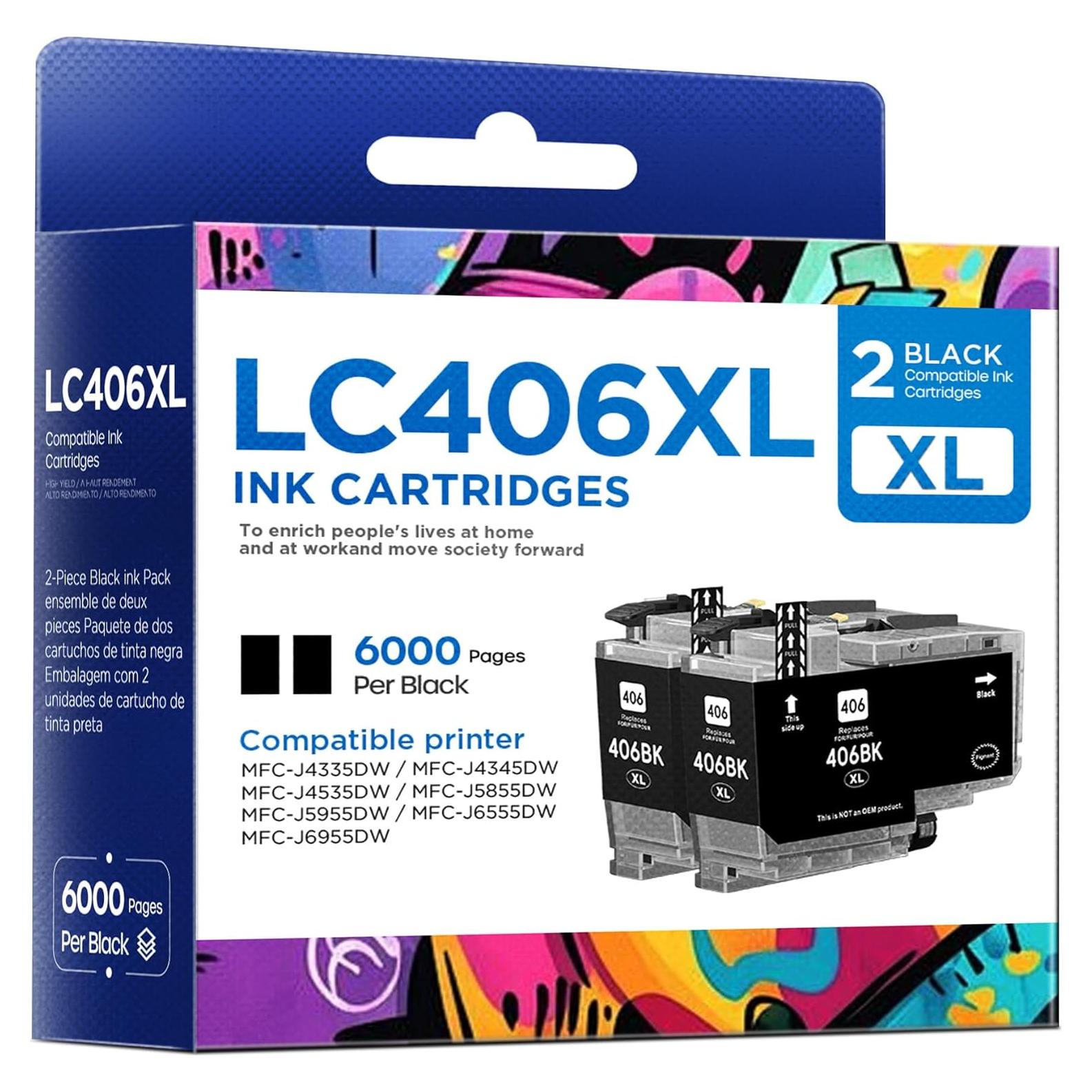 Cartuchos de tinta Brother LC406XL - 2 Negros, Alto Rendimiento