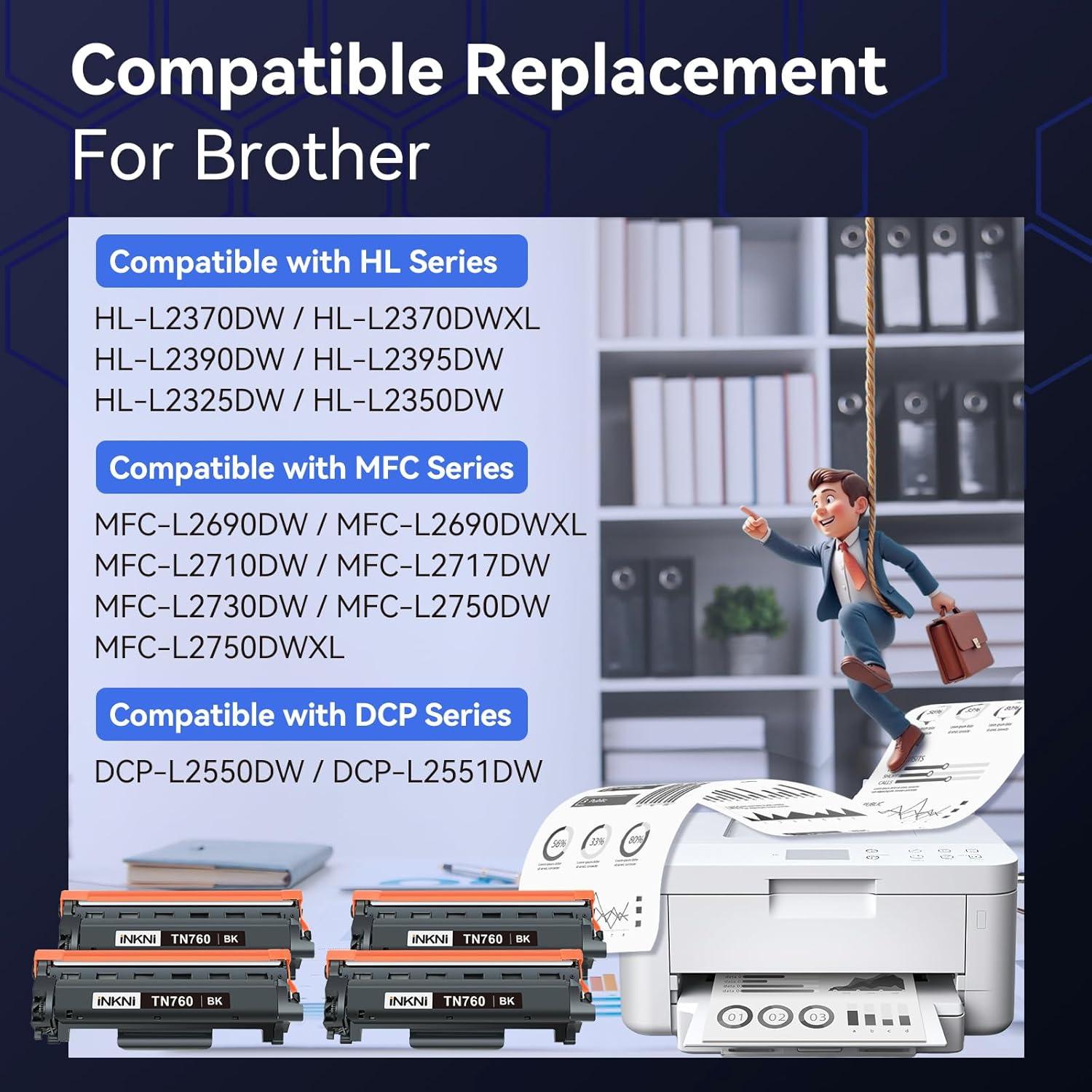 Cartucho de Tóner Compatible Brother TN760 Negro 4 Paquete