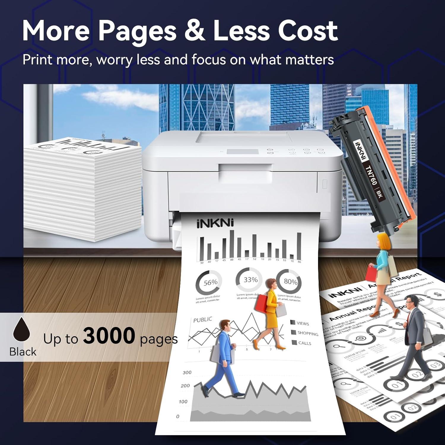 Cartucho de Tóner Compatible Brother TN760 Negro 4 Paquete