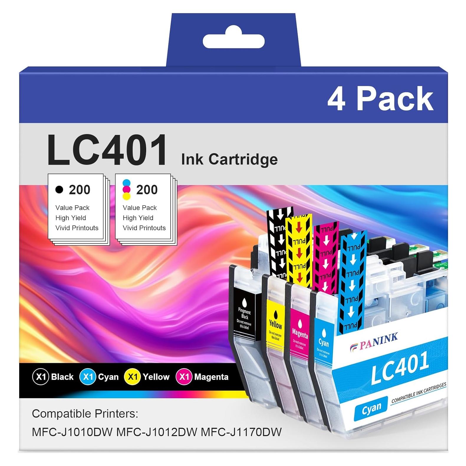 Cartuchos de tinta compatibles PANINK LC401 para Brother - Paquete de 4