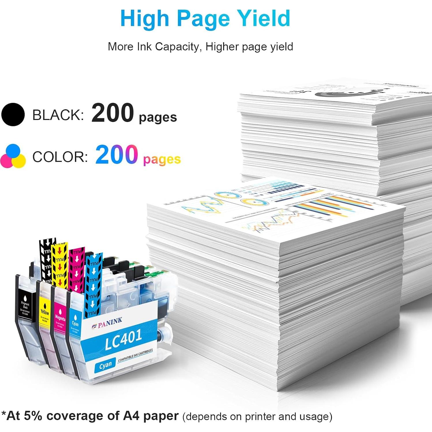 Cartuchos de tinta compatibles PANINK LC401 para Brother - Paquete de 4