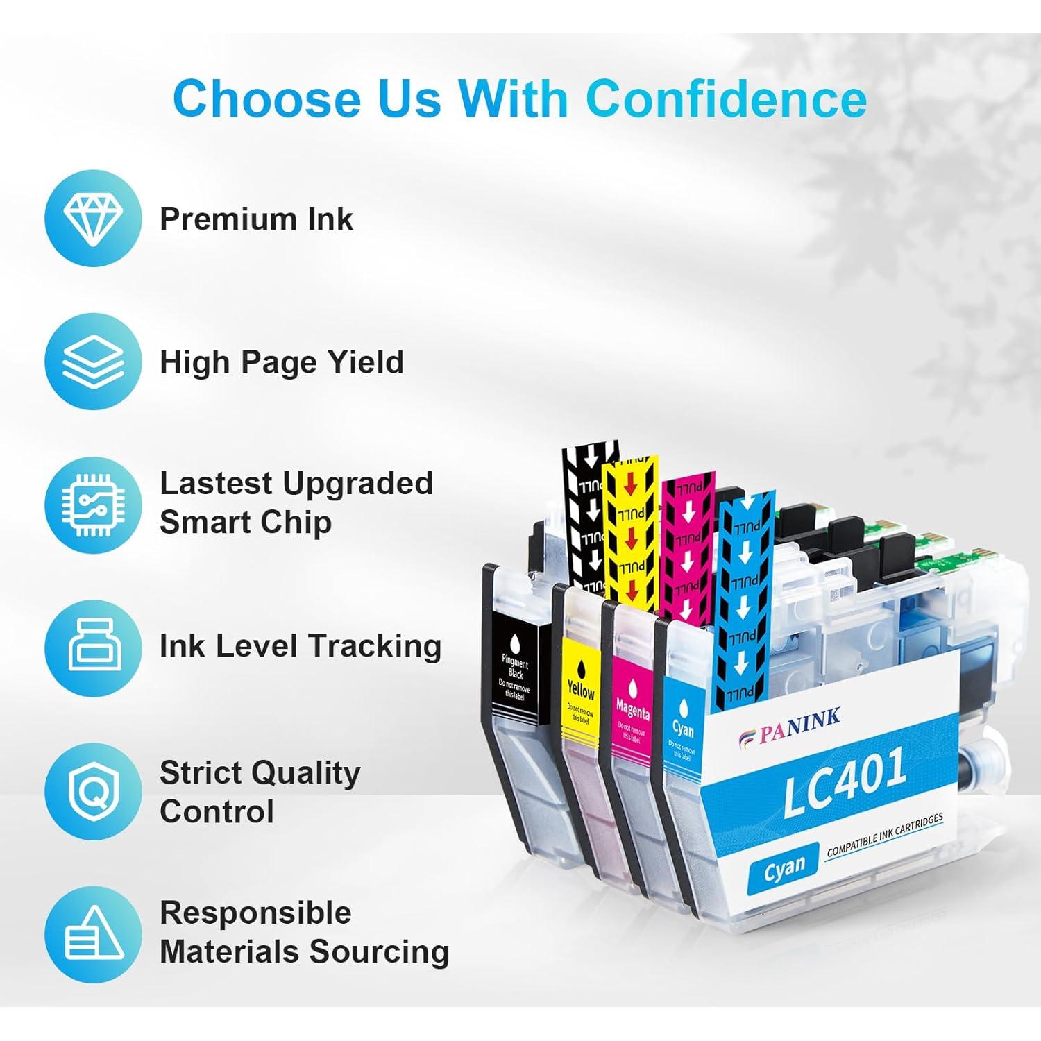 Cartuchos de tinta compatibles PANINK LC401 para Brother - Paquete de 4